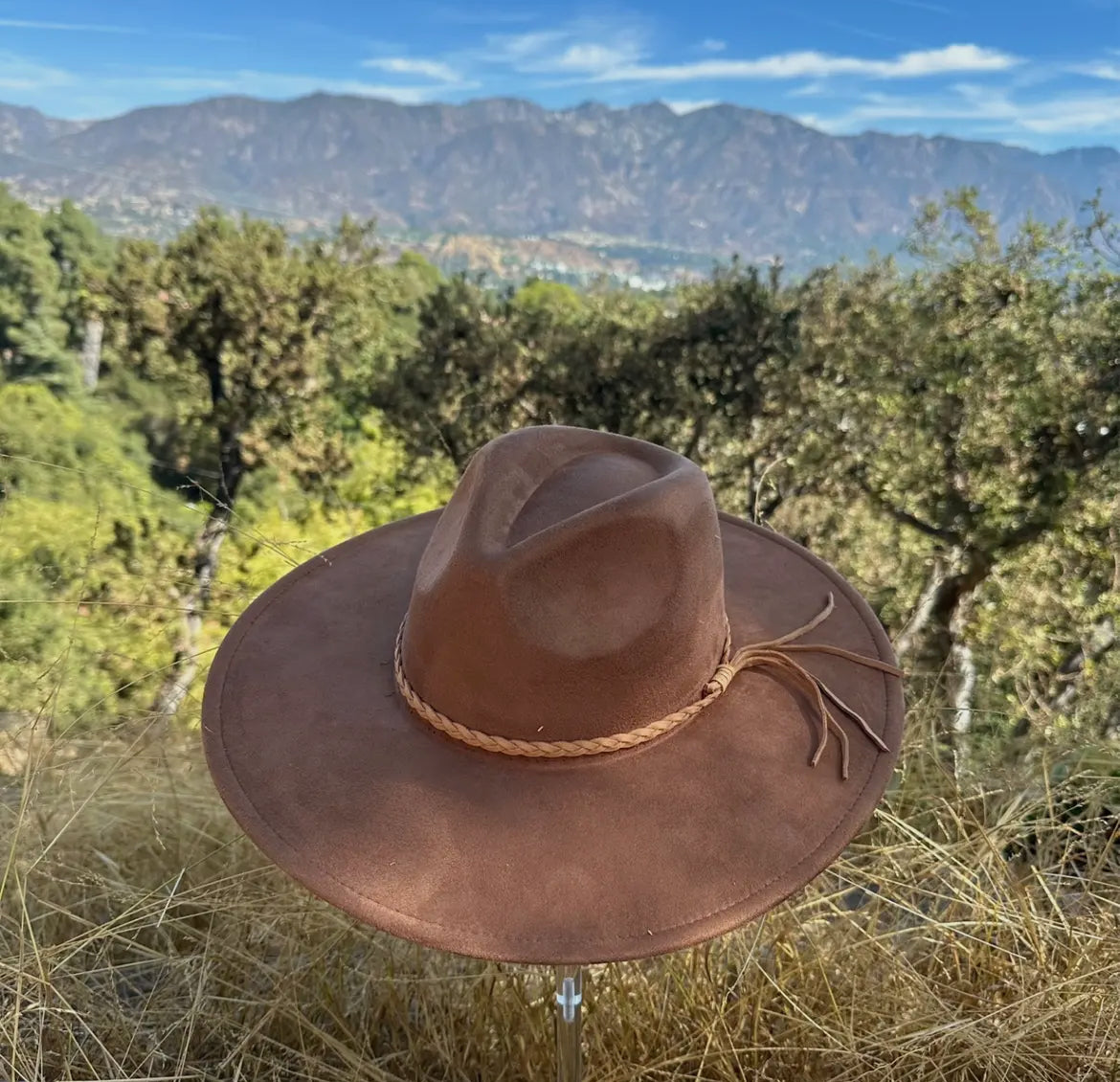 Classic Wide Brim Suede Hat- Brown