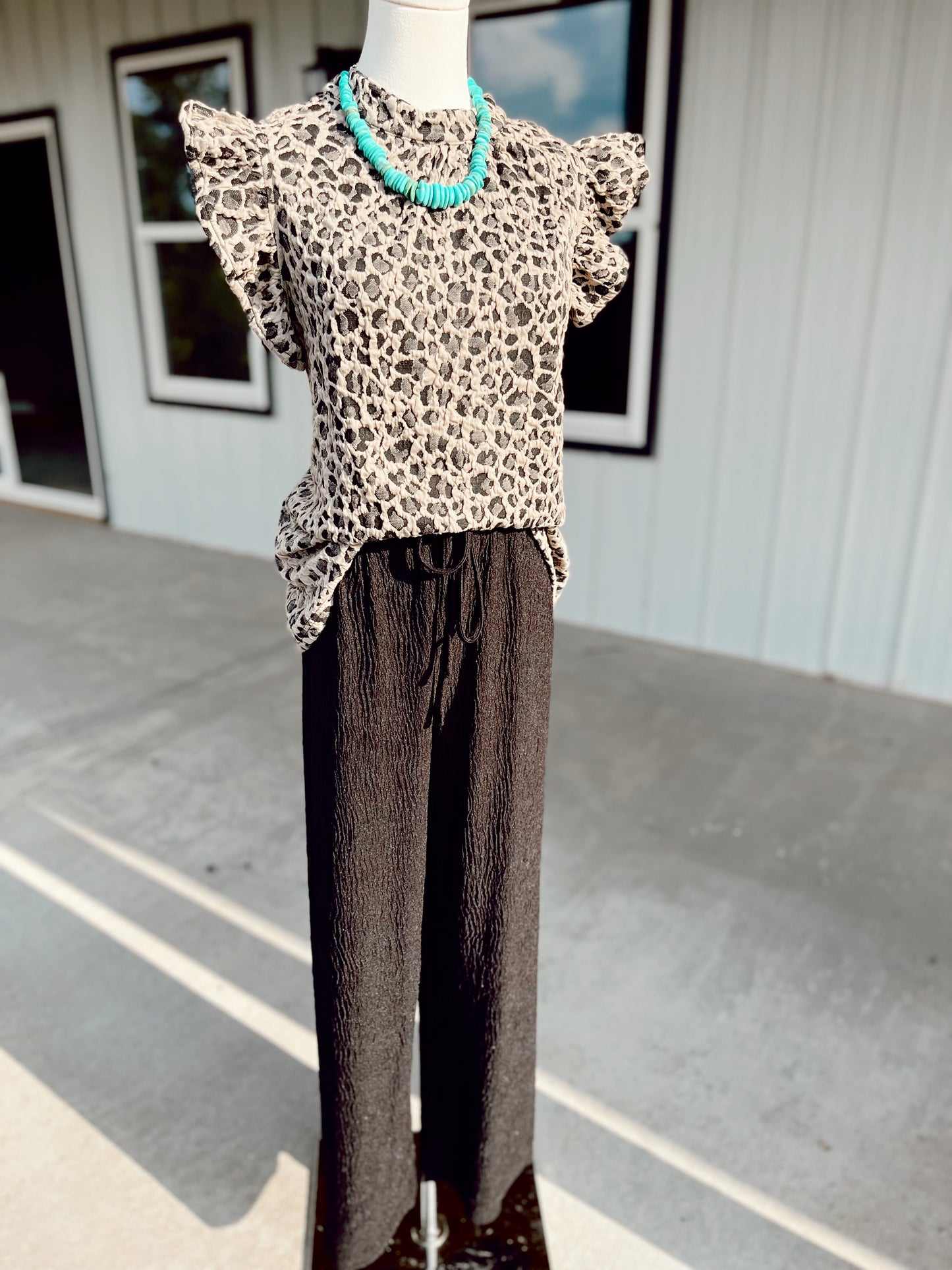 Cheetah Ruffle Sleeve Top