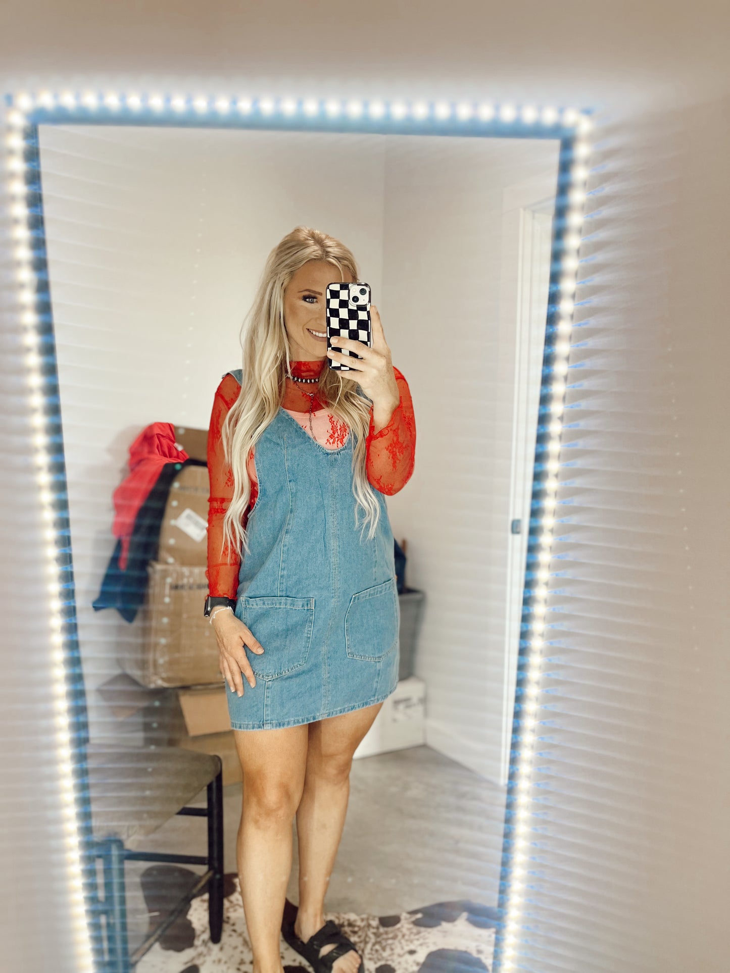 Adjustable Denim Overall Dress