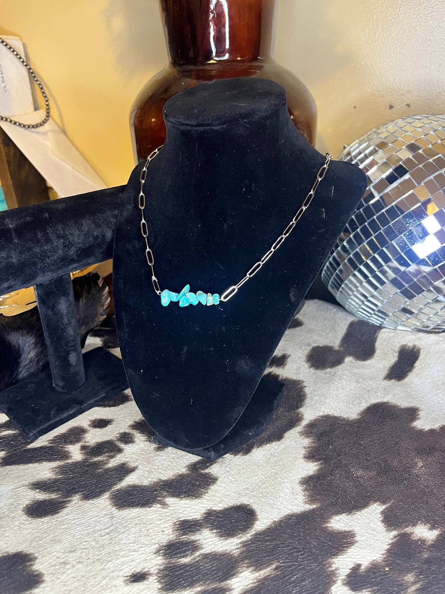 Turquoise Chip Bar Paperclip Necklace