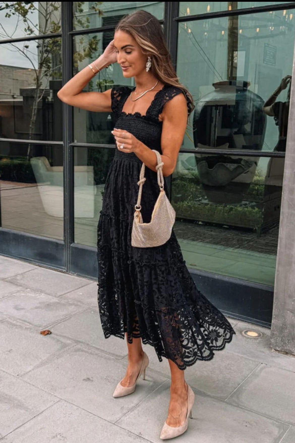 Black Lace Midi Dress