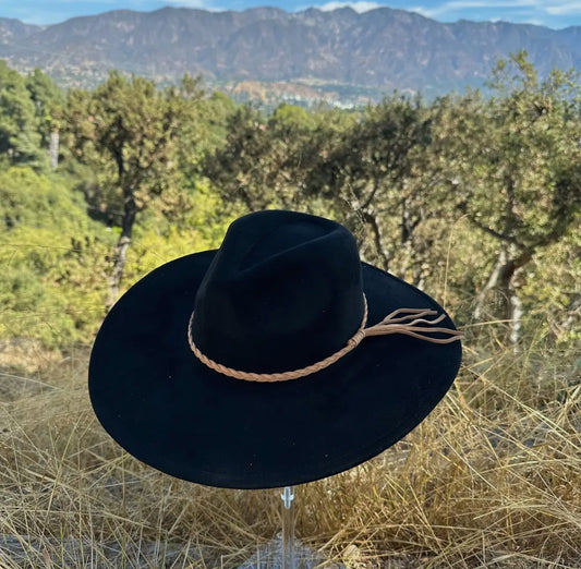 Classic Wide Brim Suede Hat- Black