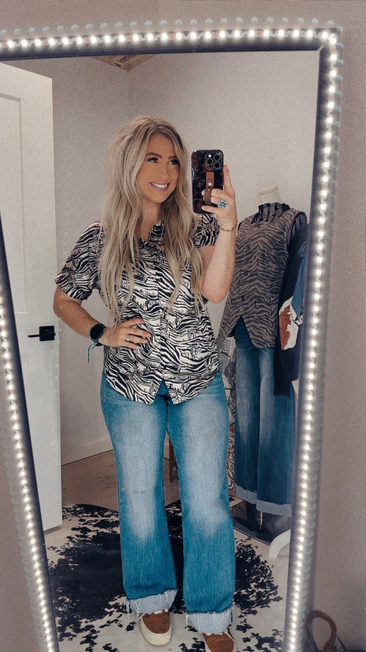 Lucky & Blessed Mid-Wash High Rise Trouser Jeans with Cuff