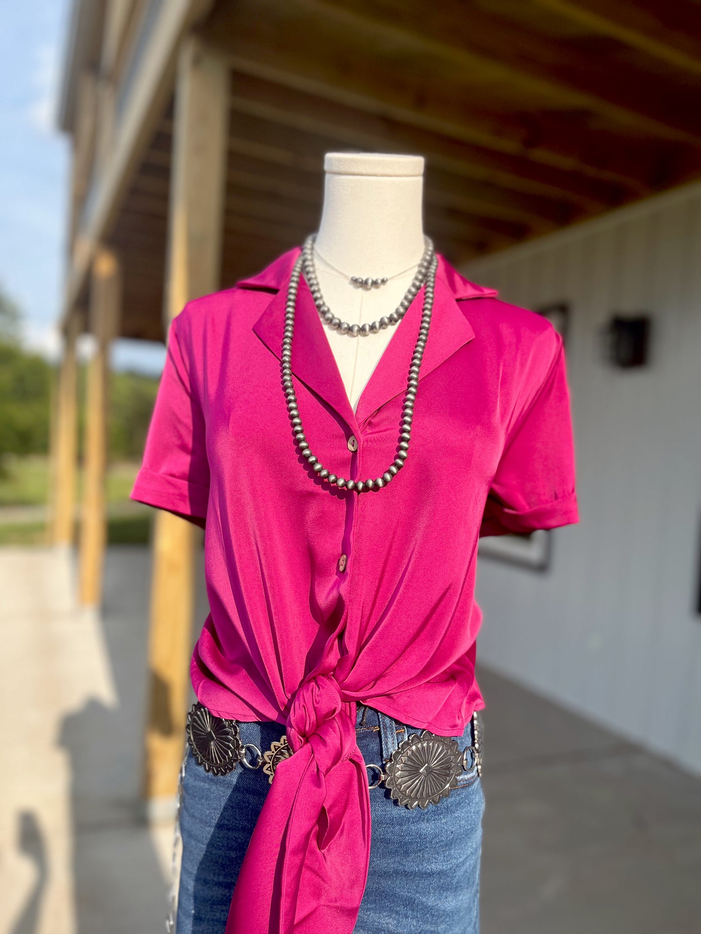 Purple Satin Short Sleeved Shirt