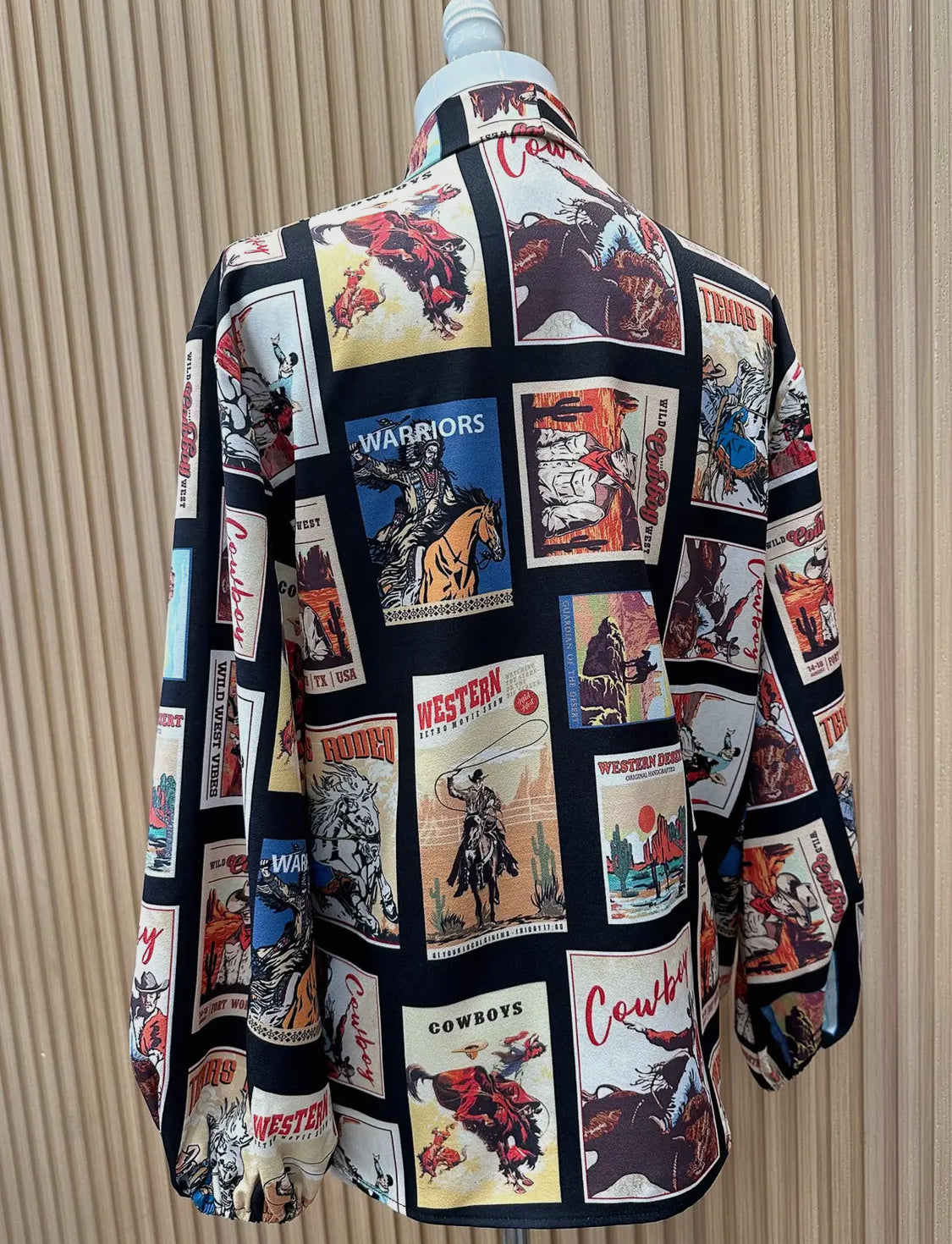 Western Cowboy Stamps Print— Ribbon Blouse