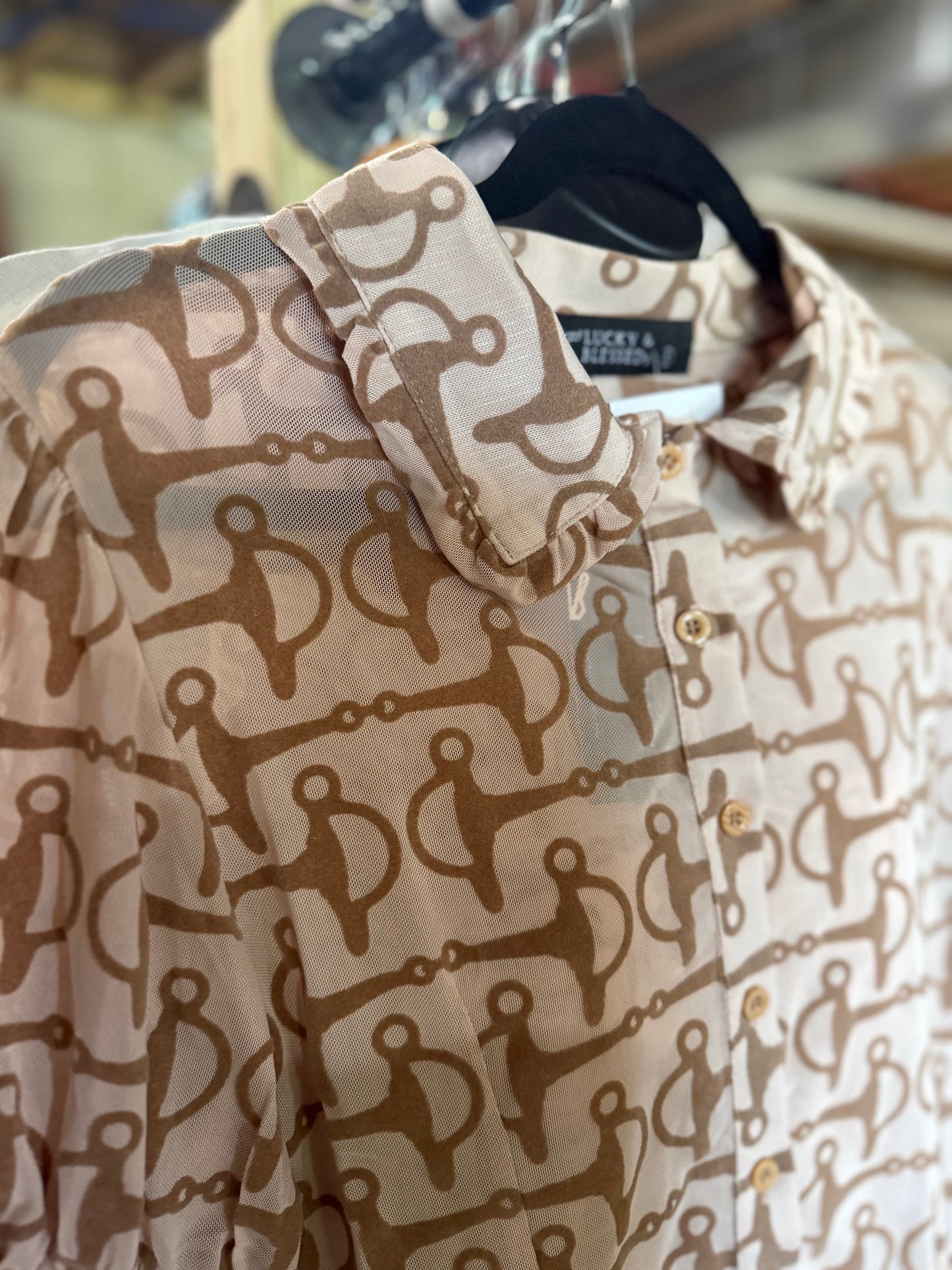 Taupe Snaffle Bit Mesh Button Up