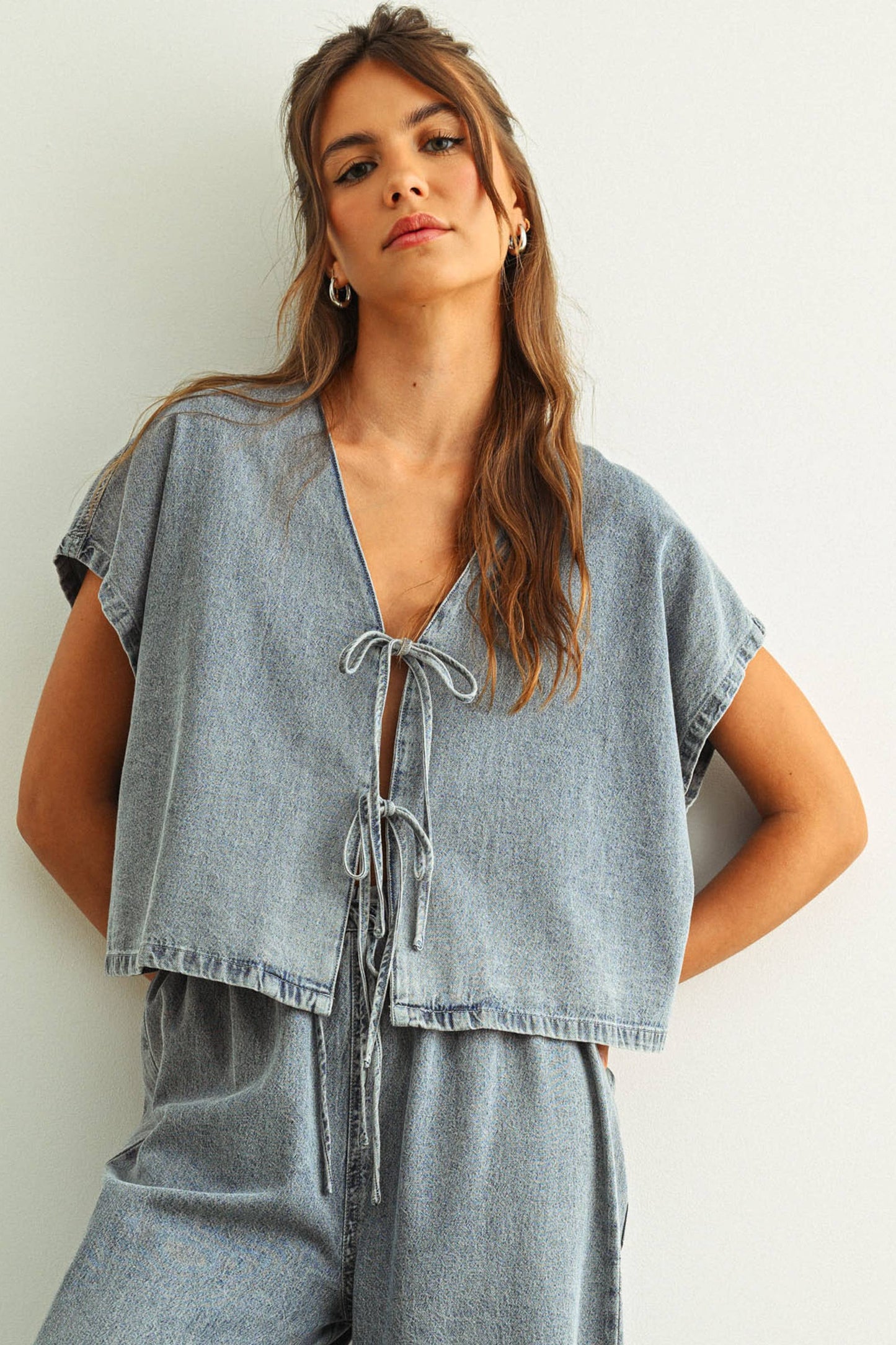 Denim Tied Front Blouse