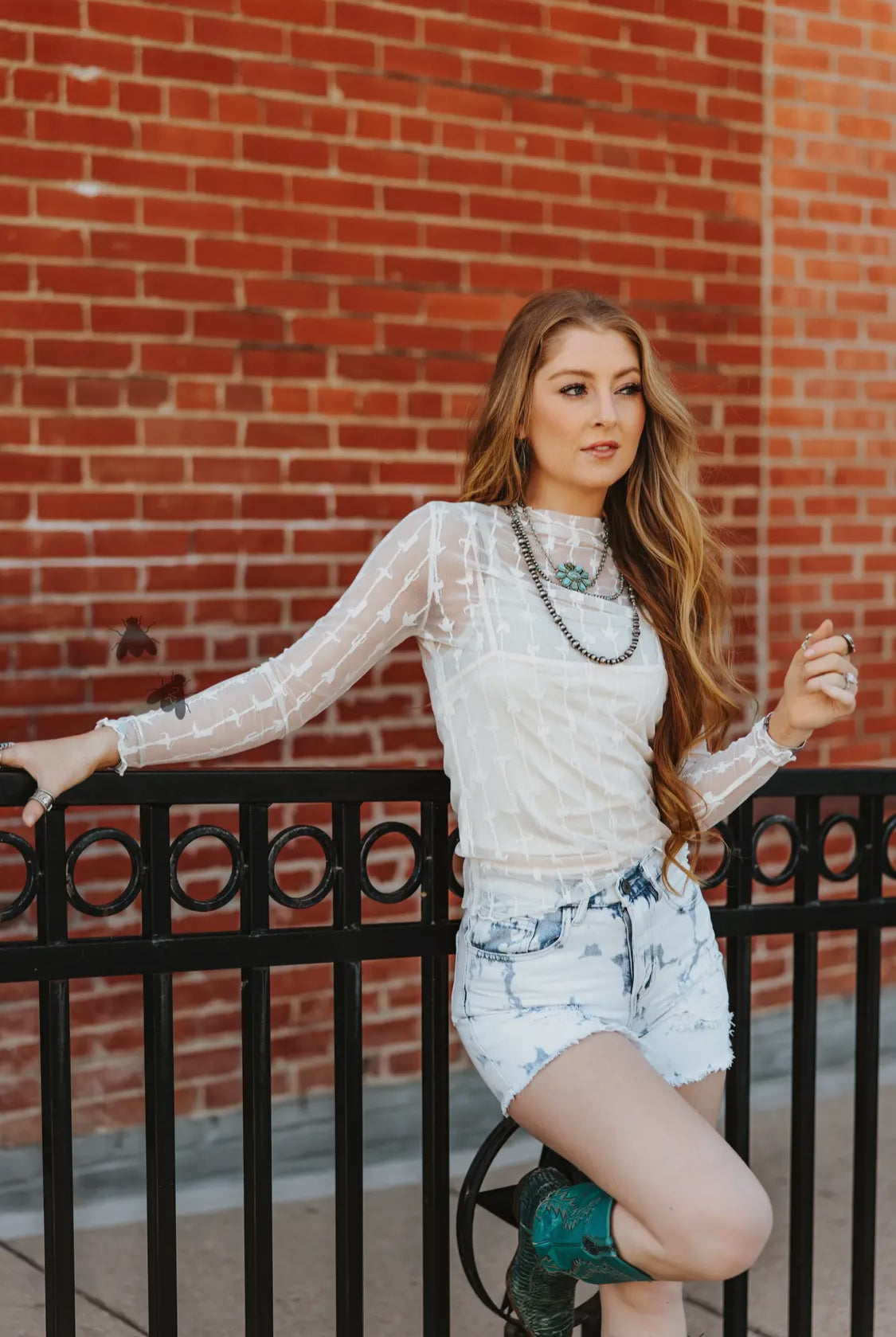 Lariat Lace Mesh Top- Cloud