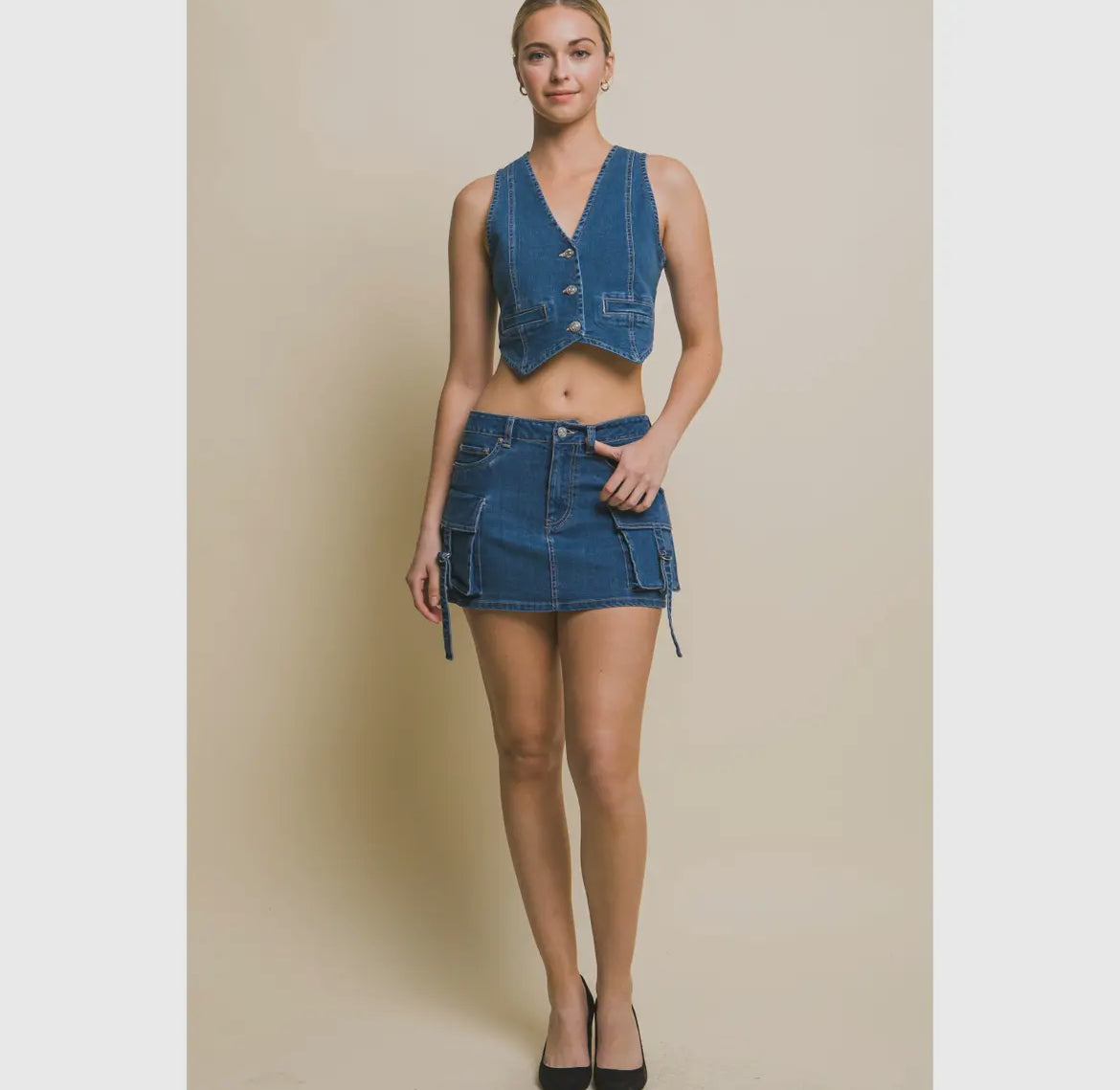 Denim Buttoned Vest Top