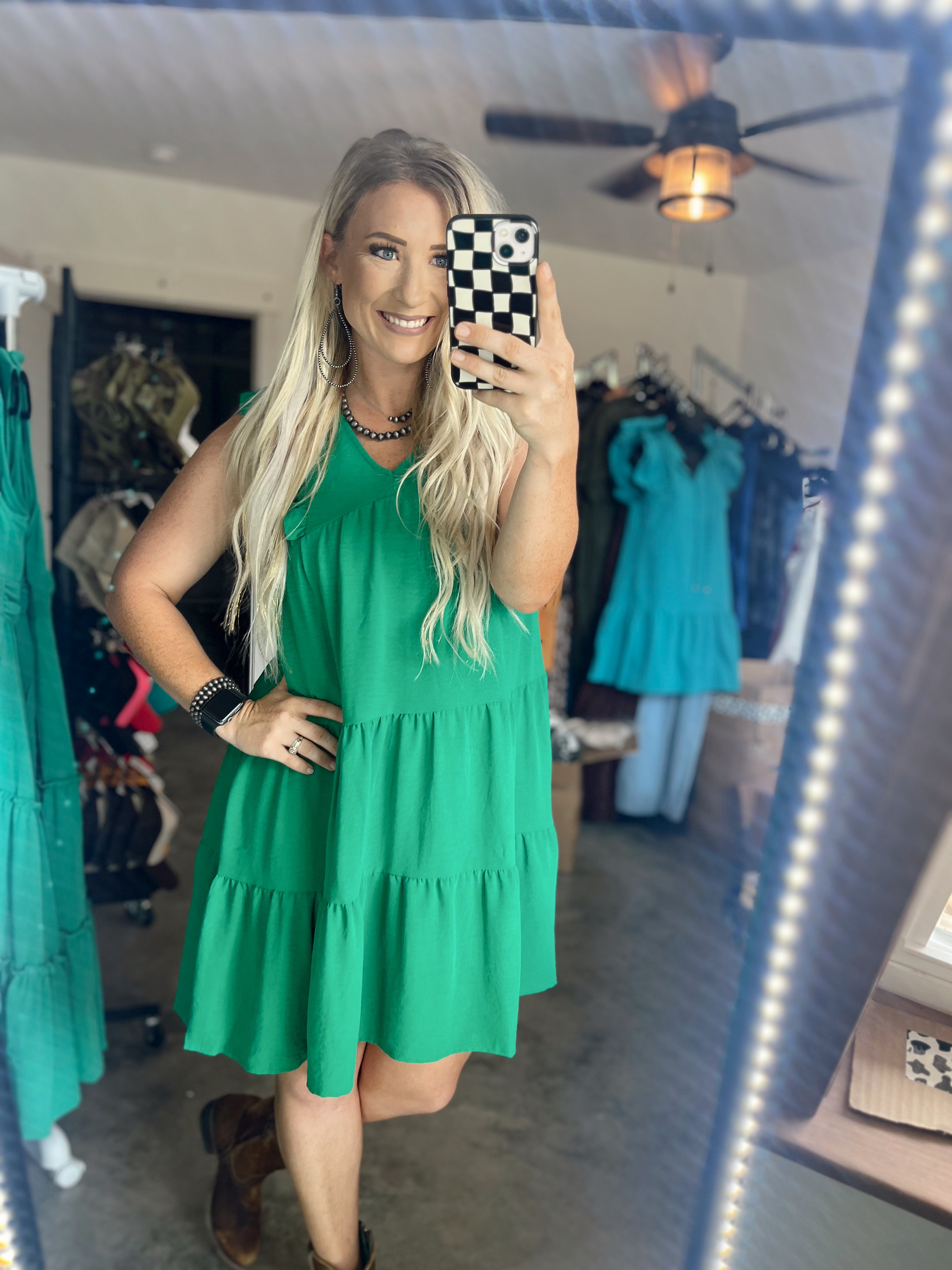 Kelly Green Tiered Midi Dress – Diamond B