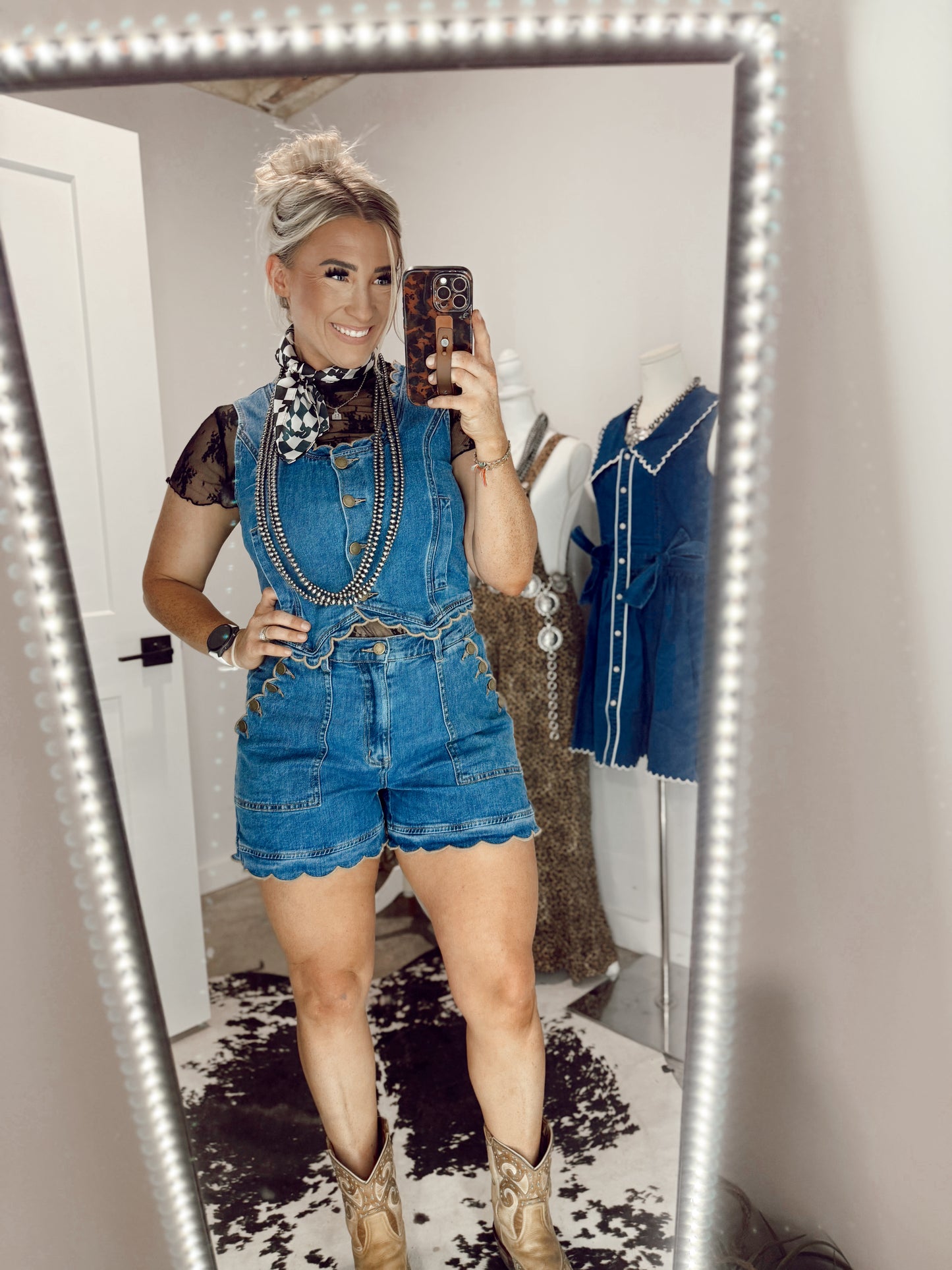 Scallop Trim Stretch Denim Vest—Drift Blue