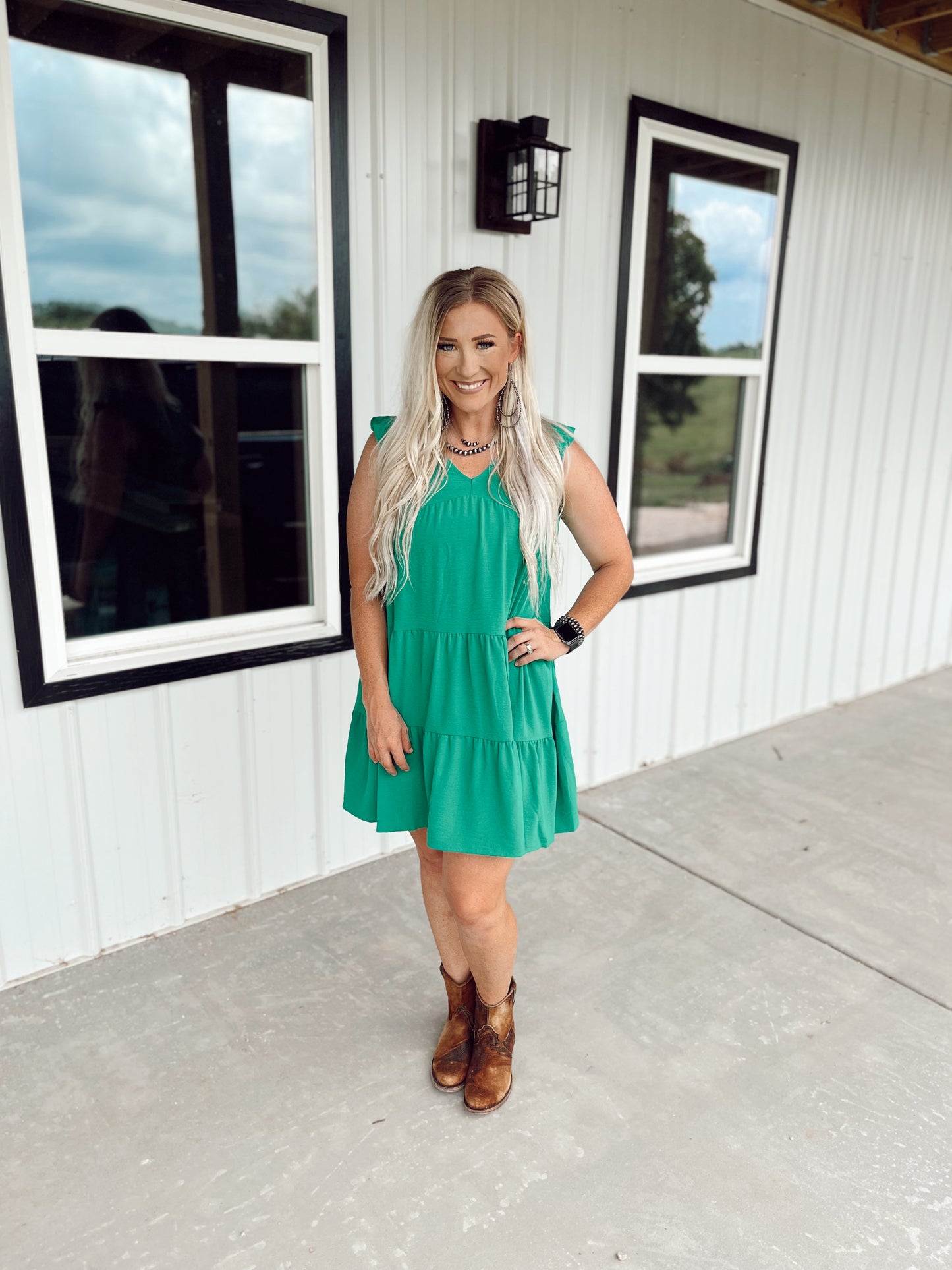 Kelly Green Tiered Midi Dress