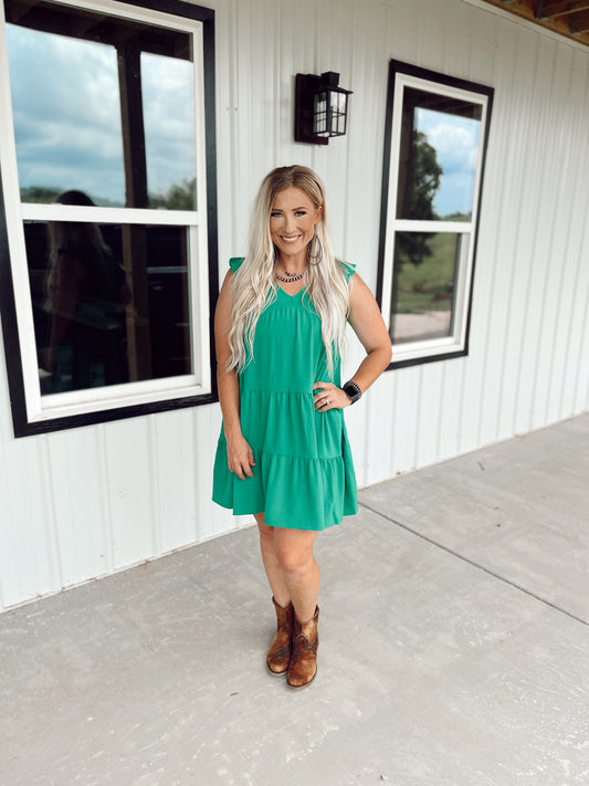 Kelly Green Tiered Midi Dress