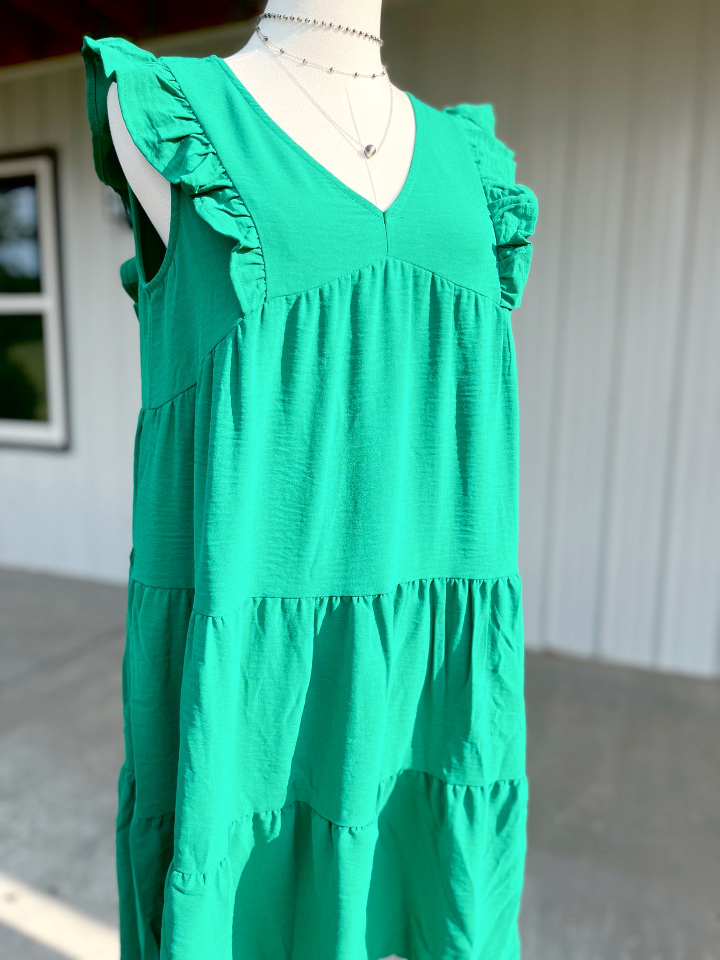 Kelly Green Tiered Midi Dress