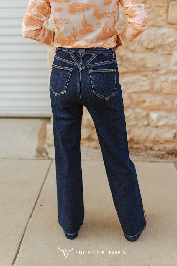 Dark Wash High Rise V-Yoke Trouser Denim Jeans