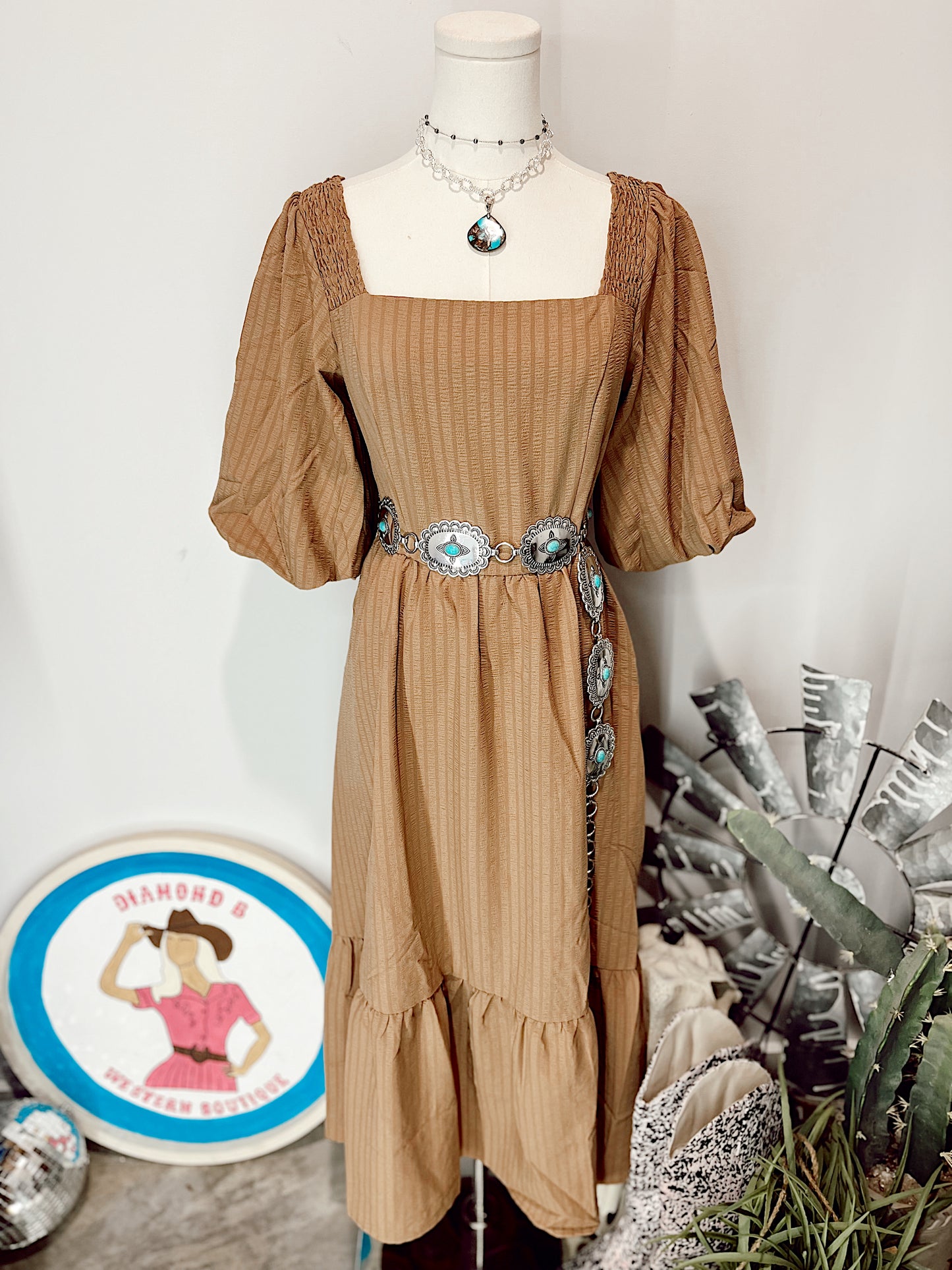 Textured Midi Dress- Taupe