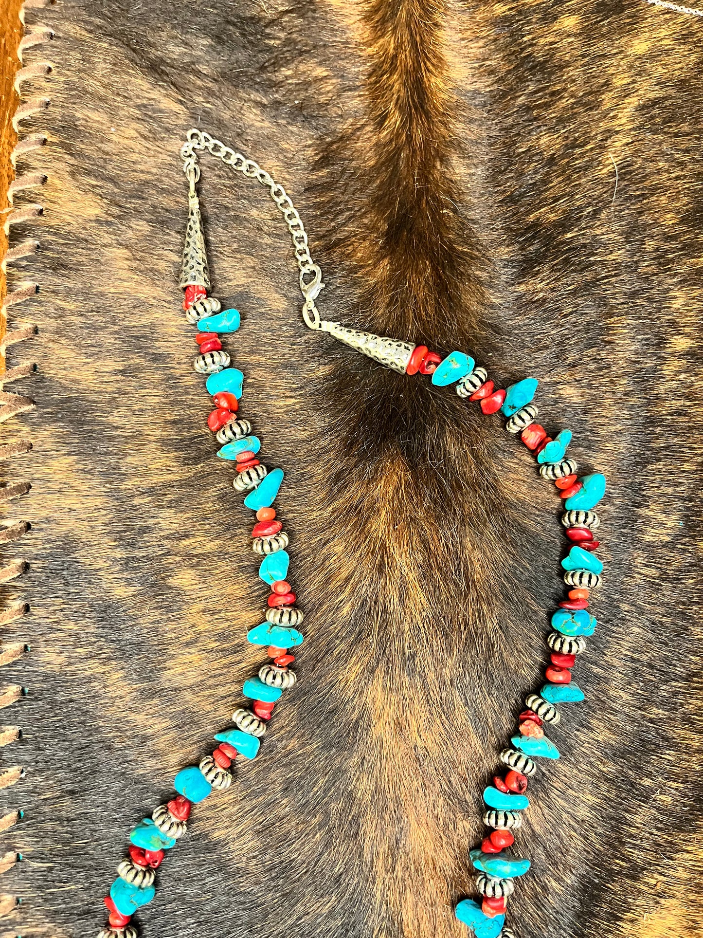 Turquoise and Red Native American Necklace