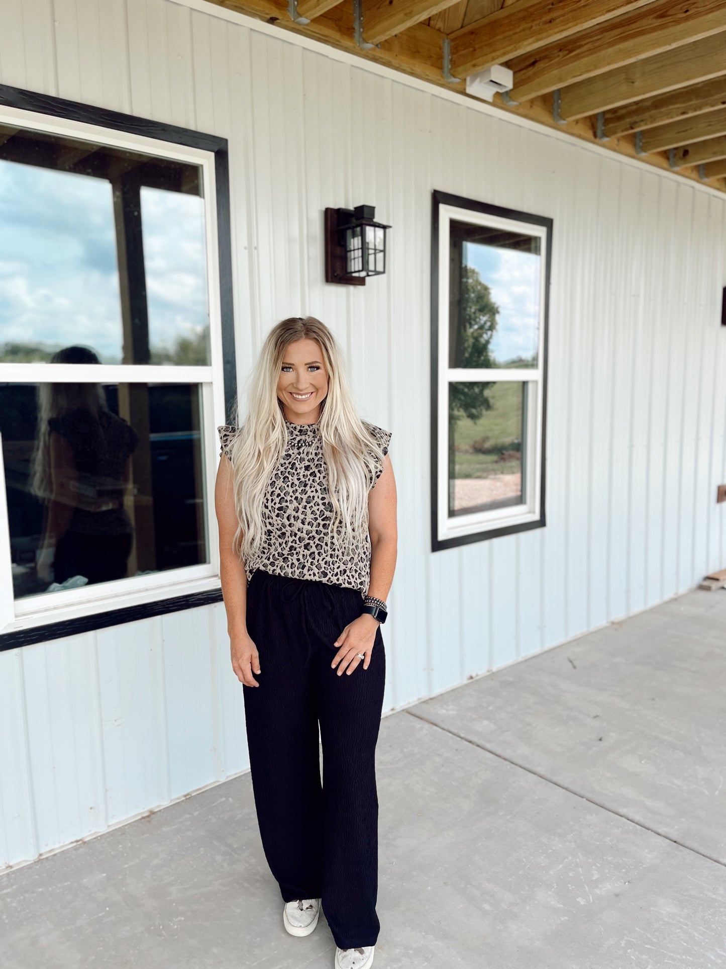 Cheetah Ruffle Sleeve Top