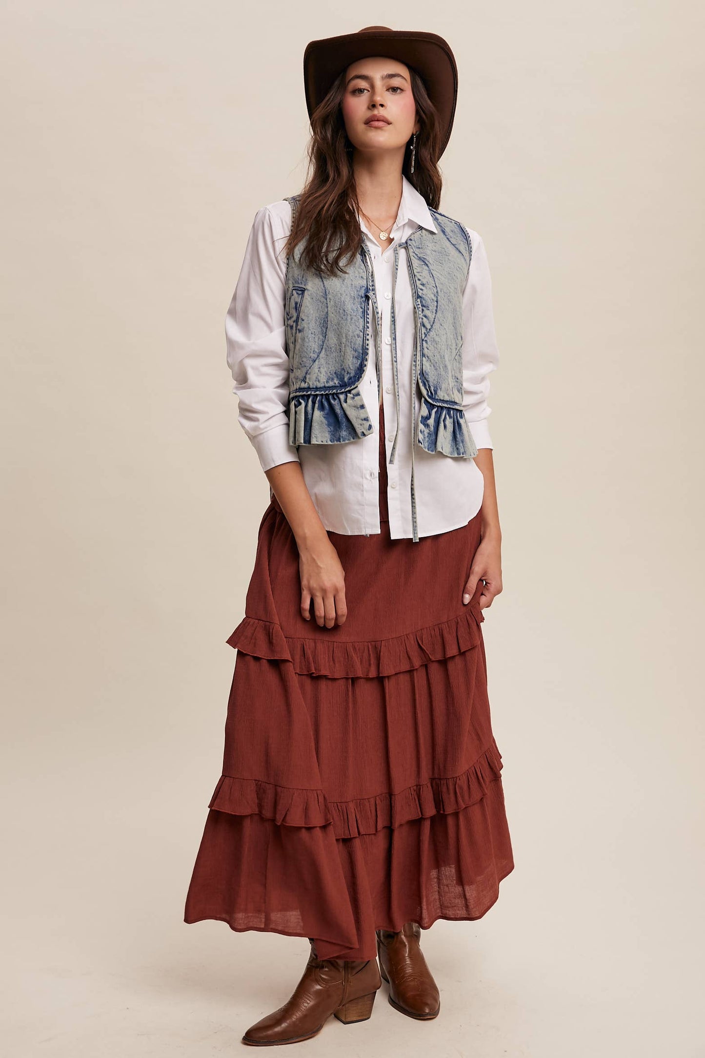 Denim Ruffle Vest— Vintage Denim Blue