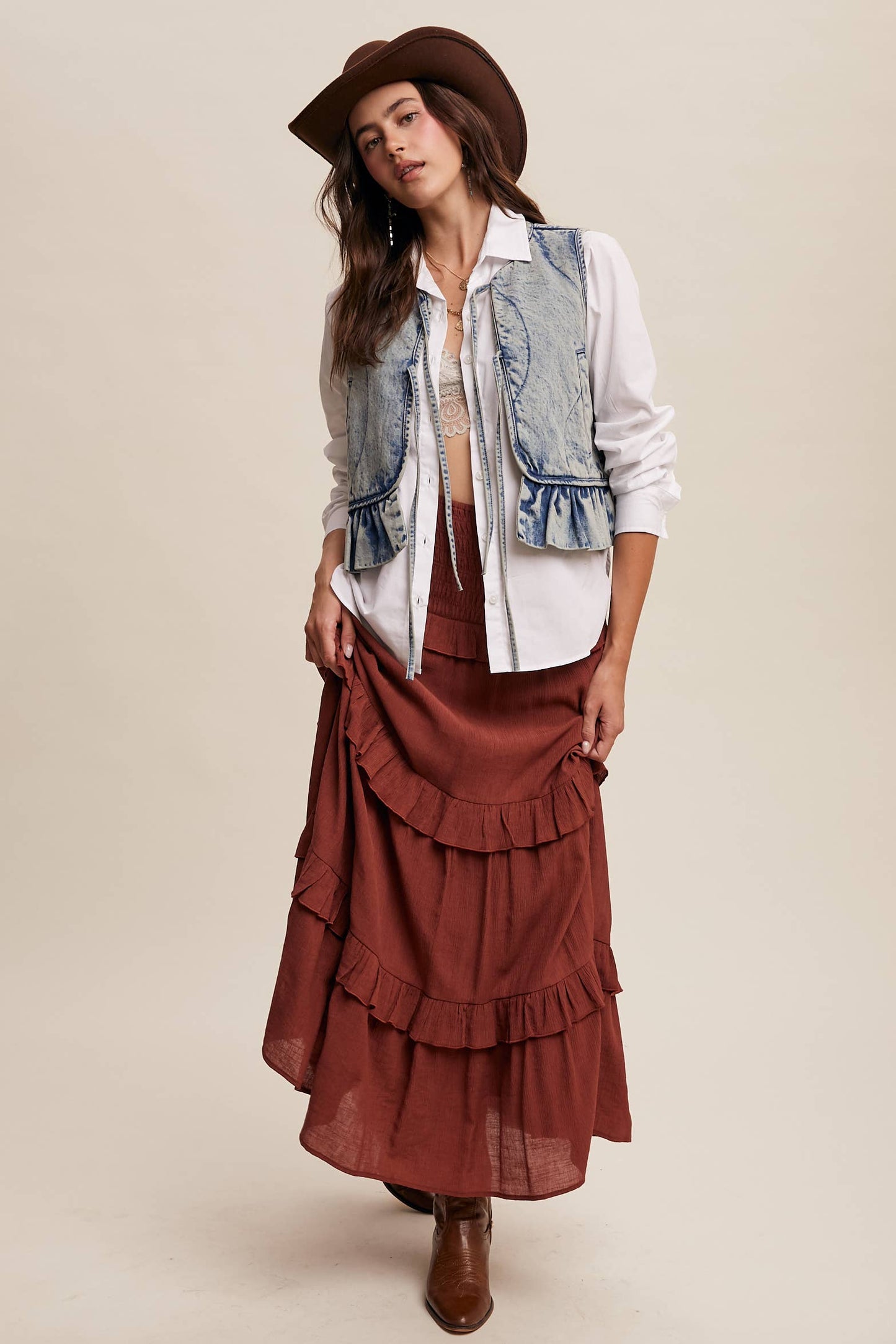 Denim Ruffle Vest— Vintage Denim Blue