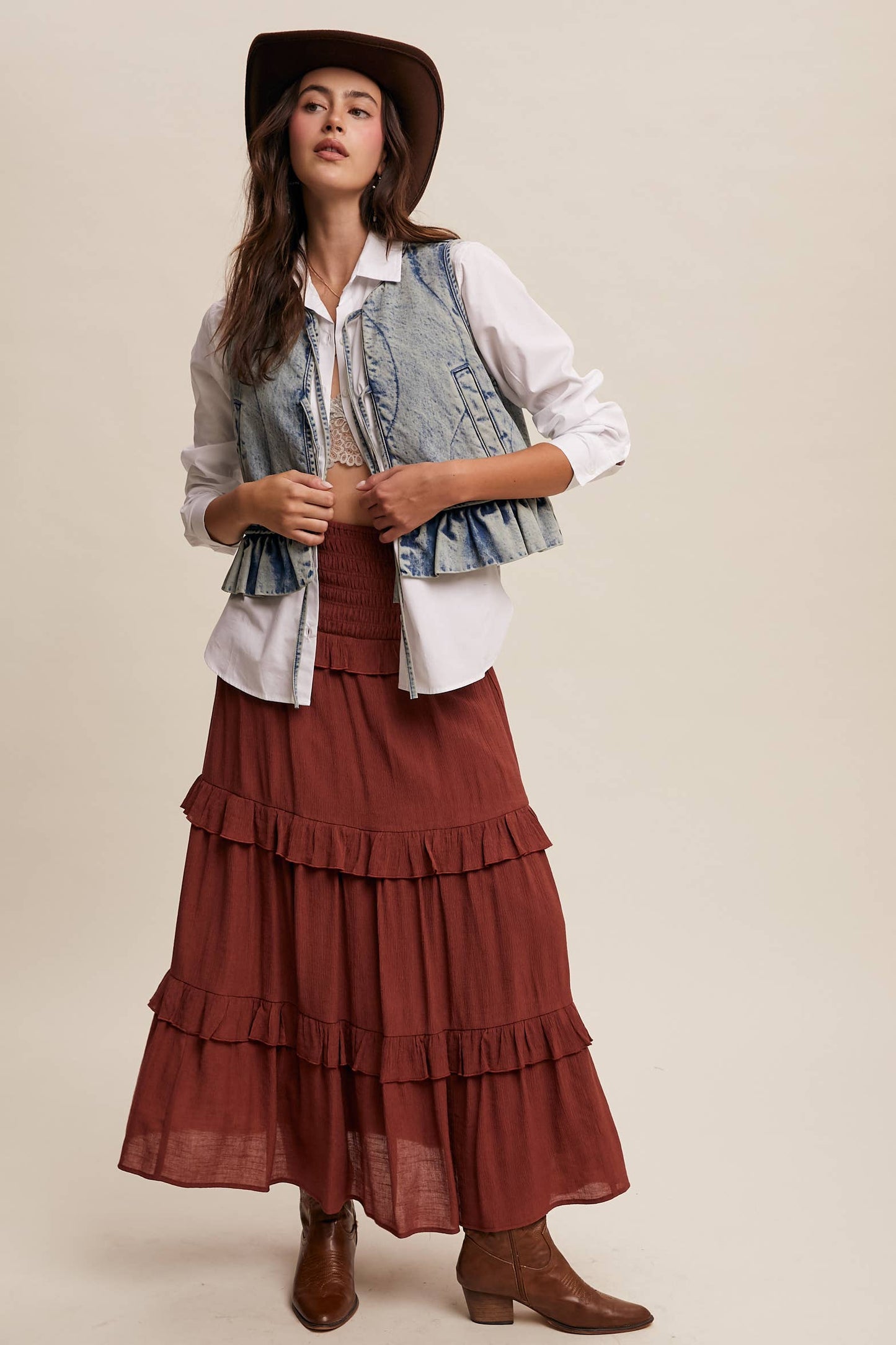 Denim Ruffle Vest— Vintage Denim Blue