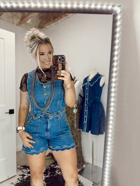 Scallop Trim Stretch Denim Vest—Drift Blue