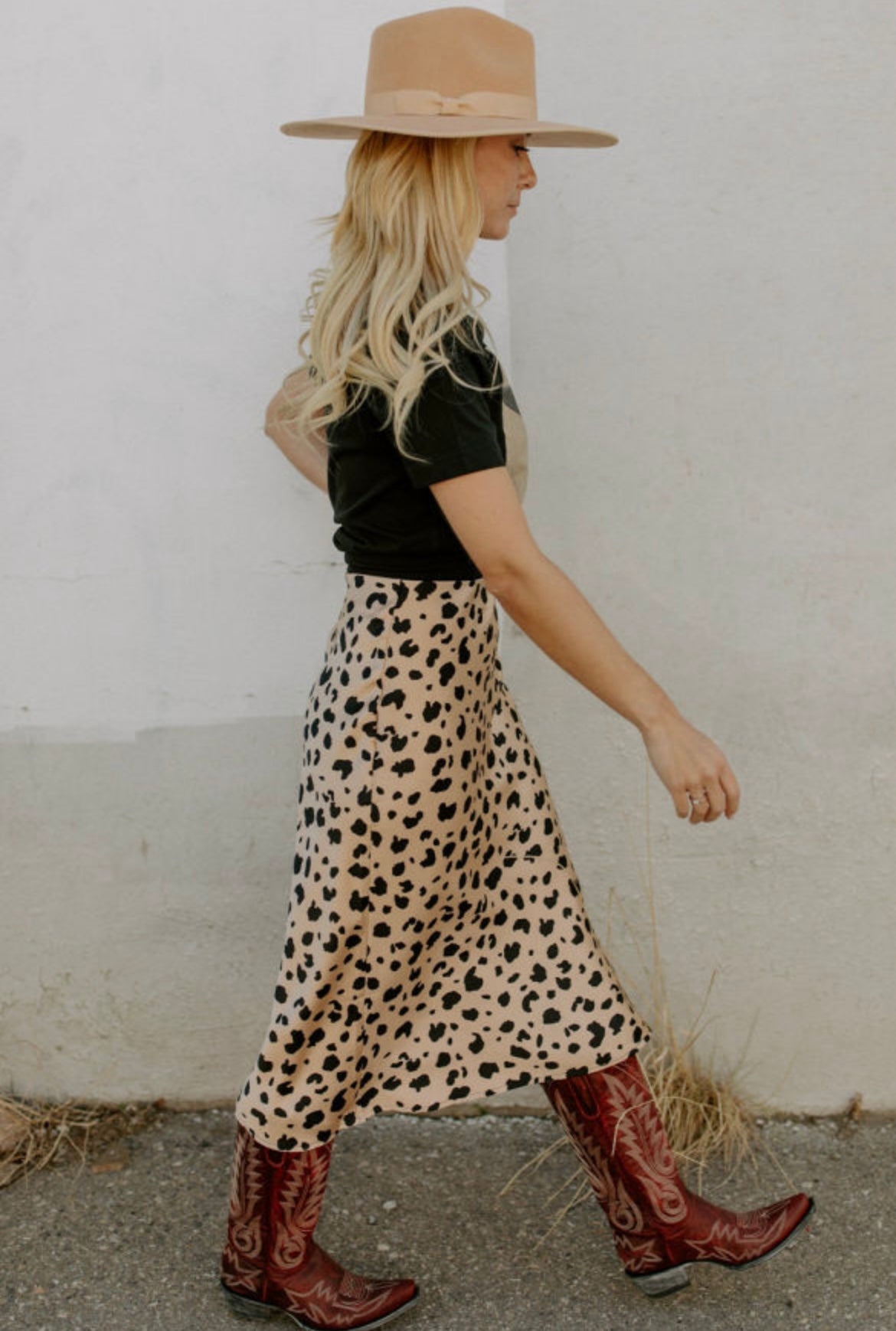 Khaki Leopard Print Midi Skirt