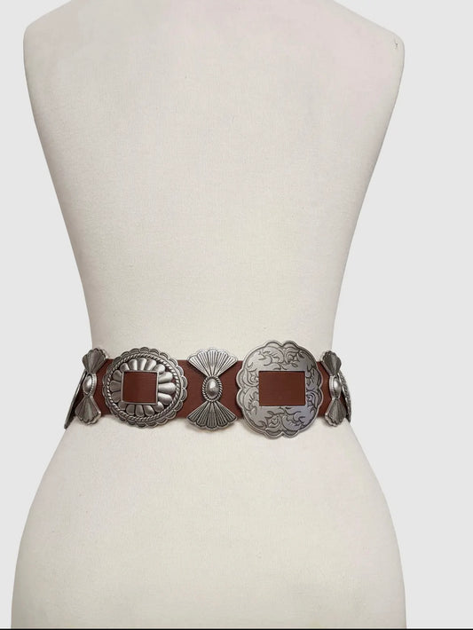 Floral Shaped Silver Concho Western Belt