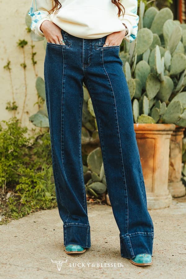 Lucky & Blessed Dark Wash Mid-Rise Bootcut Jeans