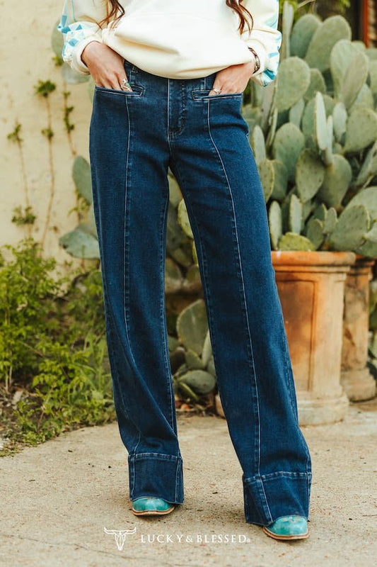 Lucky & Blessed Dark Wash Mid-Rise Bootcut Jeans