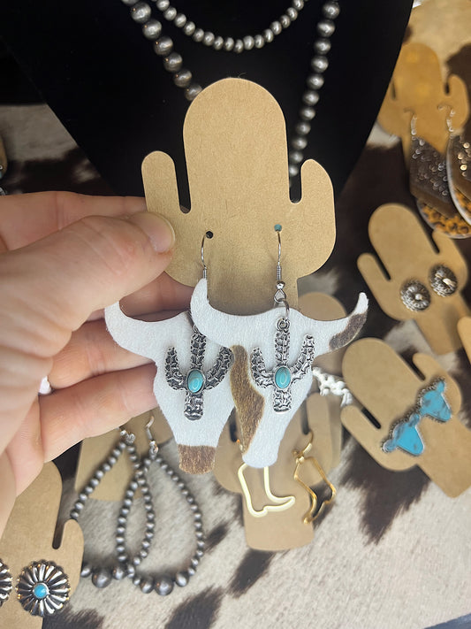 Longhorn and Cactus Earrings