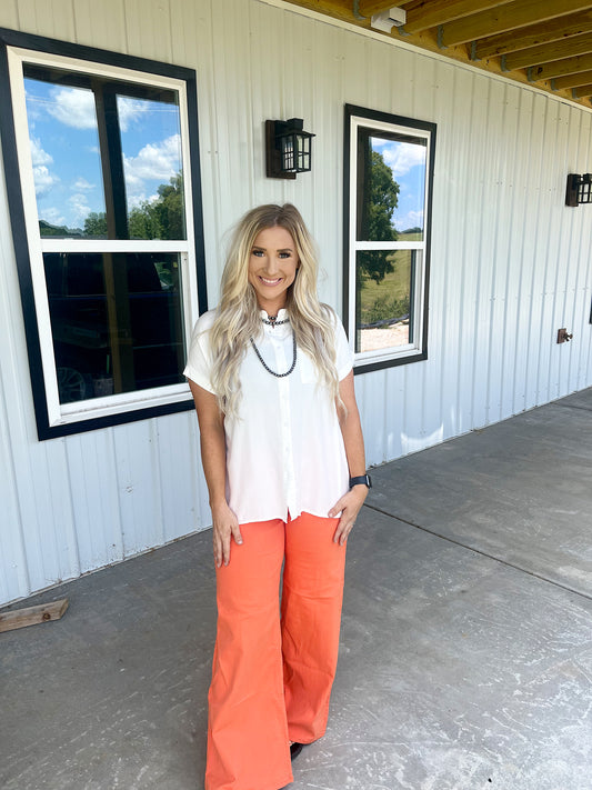 Acid Wash High Waisted Wide Leg Jean- Orange