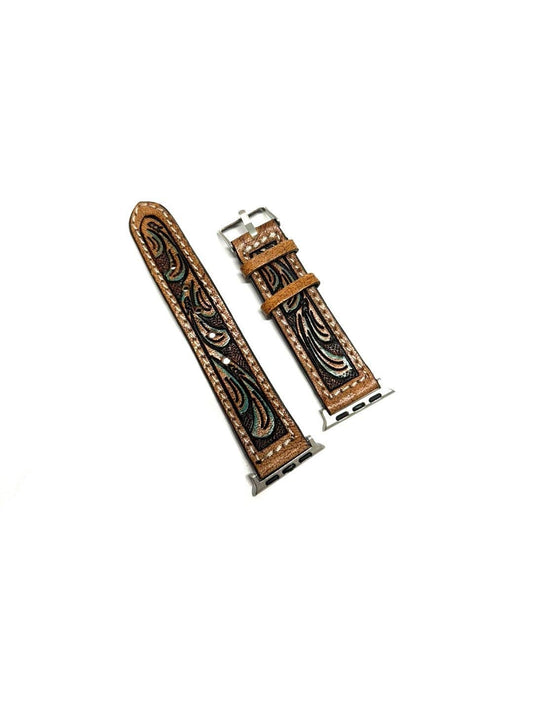 Western Hand Tooled Apple Watchband: Large