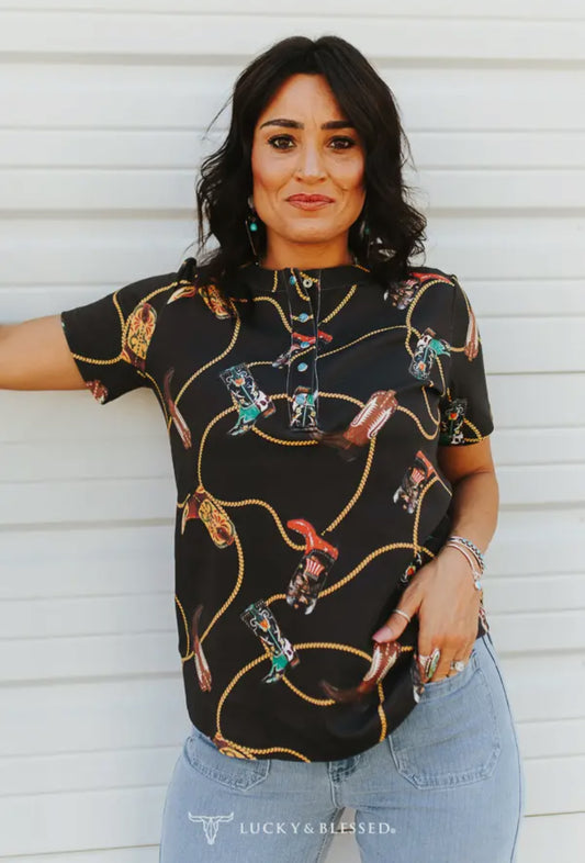 Boots & Ropes Turquoise Pearl Snap Top