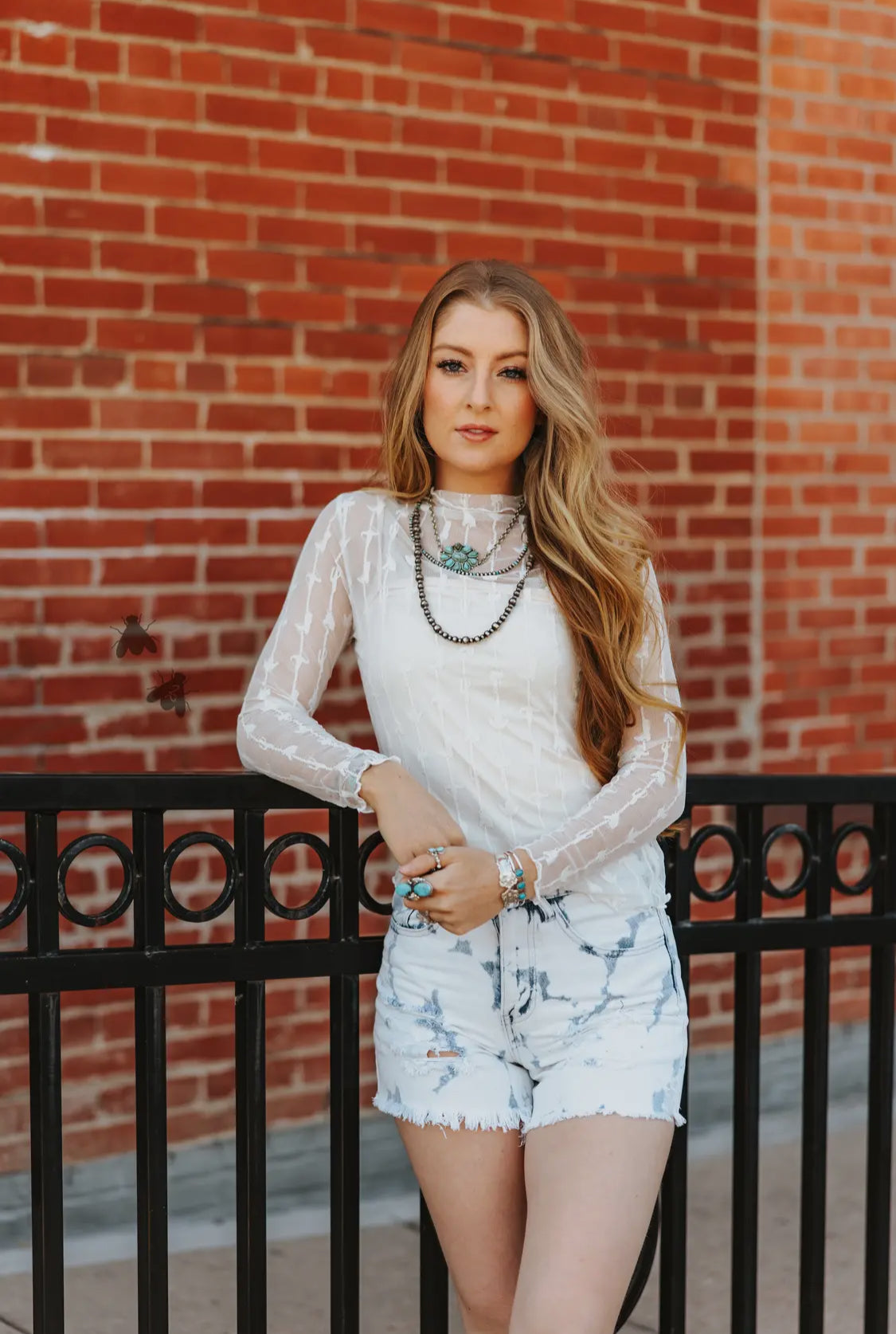 Lariat Lace Mesh Top- Cloud