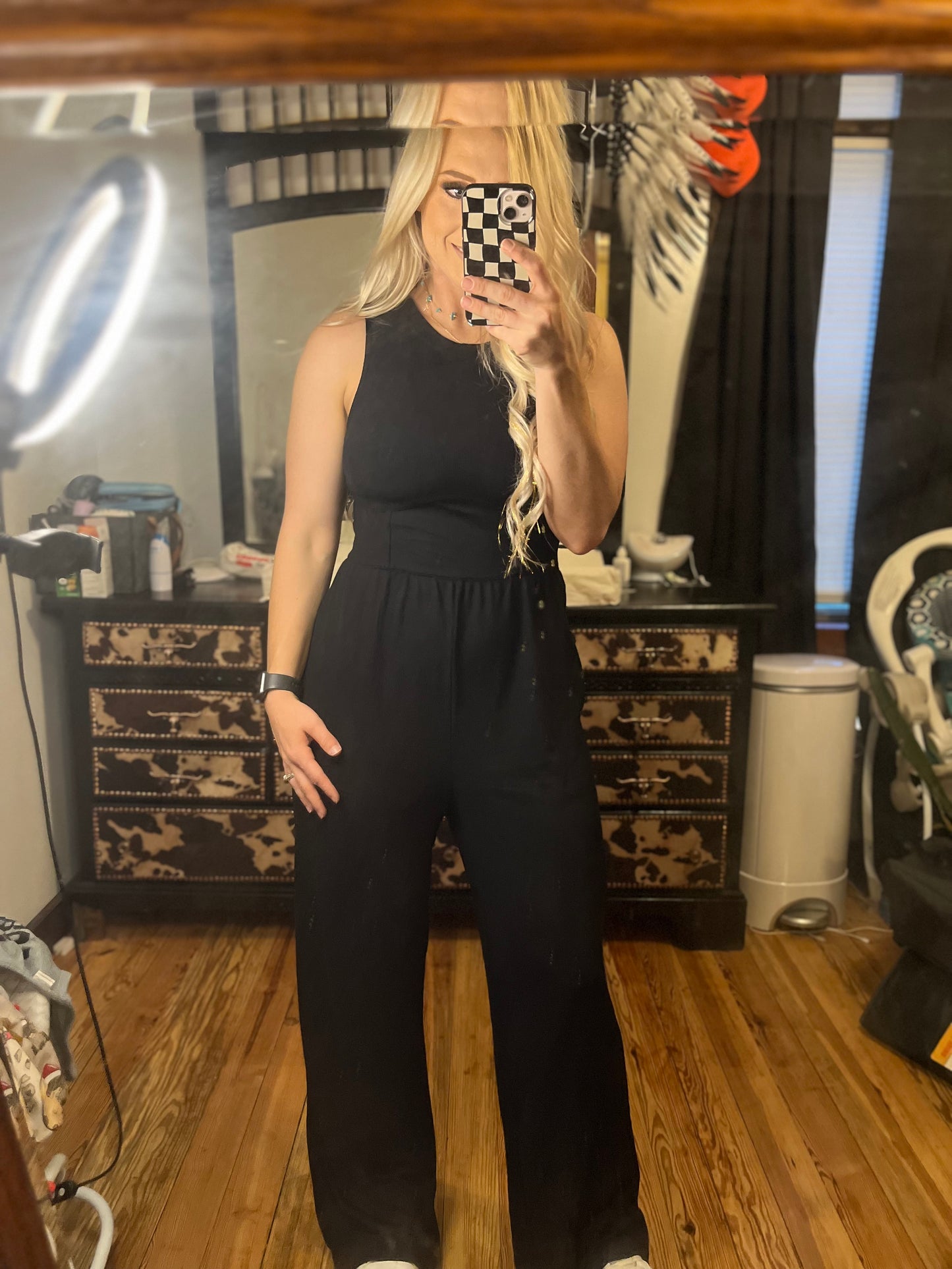 Cinched Waist Wide Leg Jumpsuit