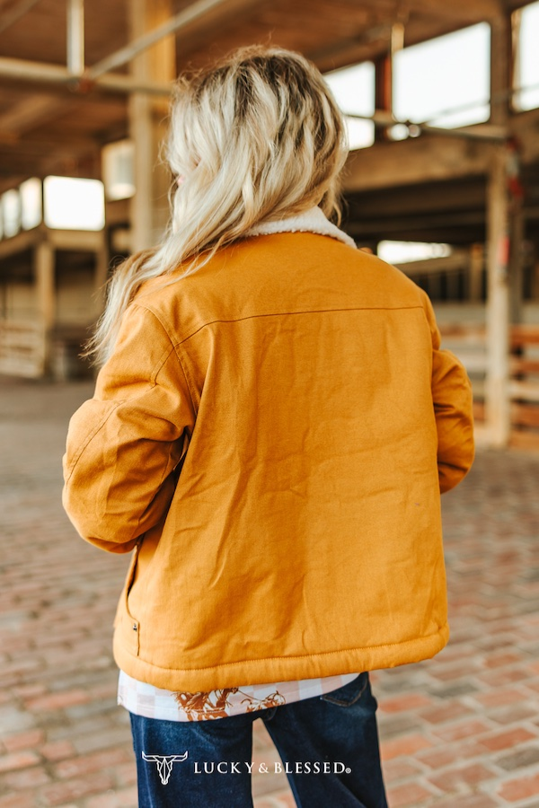 Camel Puffer Jacket With Ivory Sherpa Collar