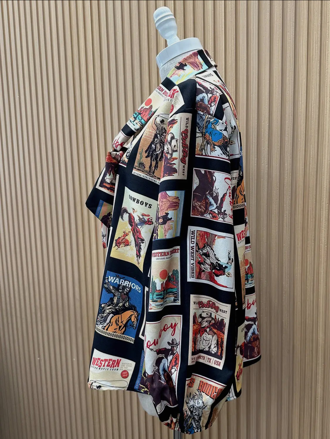 Western Cowboy Stamps Print— Ribbon Blouse