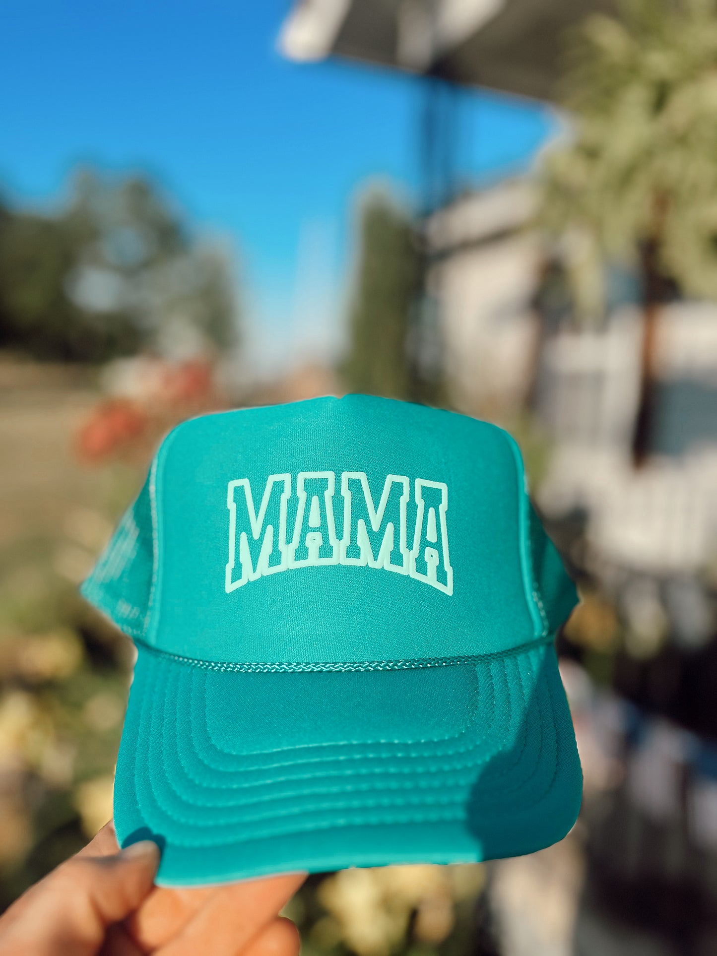 Turquoise MAMA Puff Trucker Hat