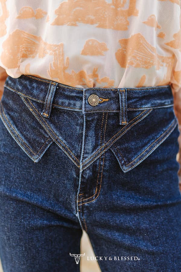 Dark Wash High Rise V-Yoke Trouser Denim Jeans