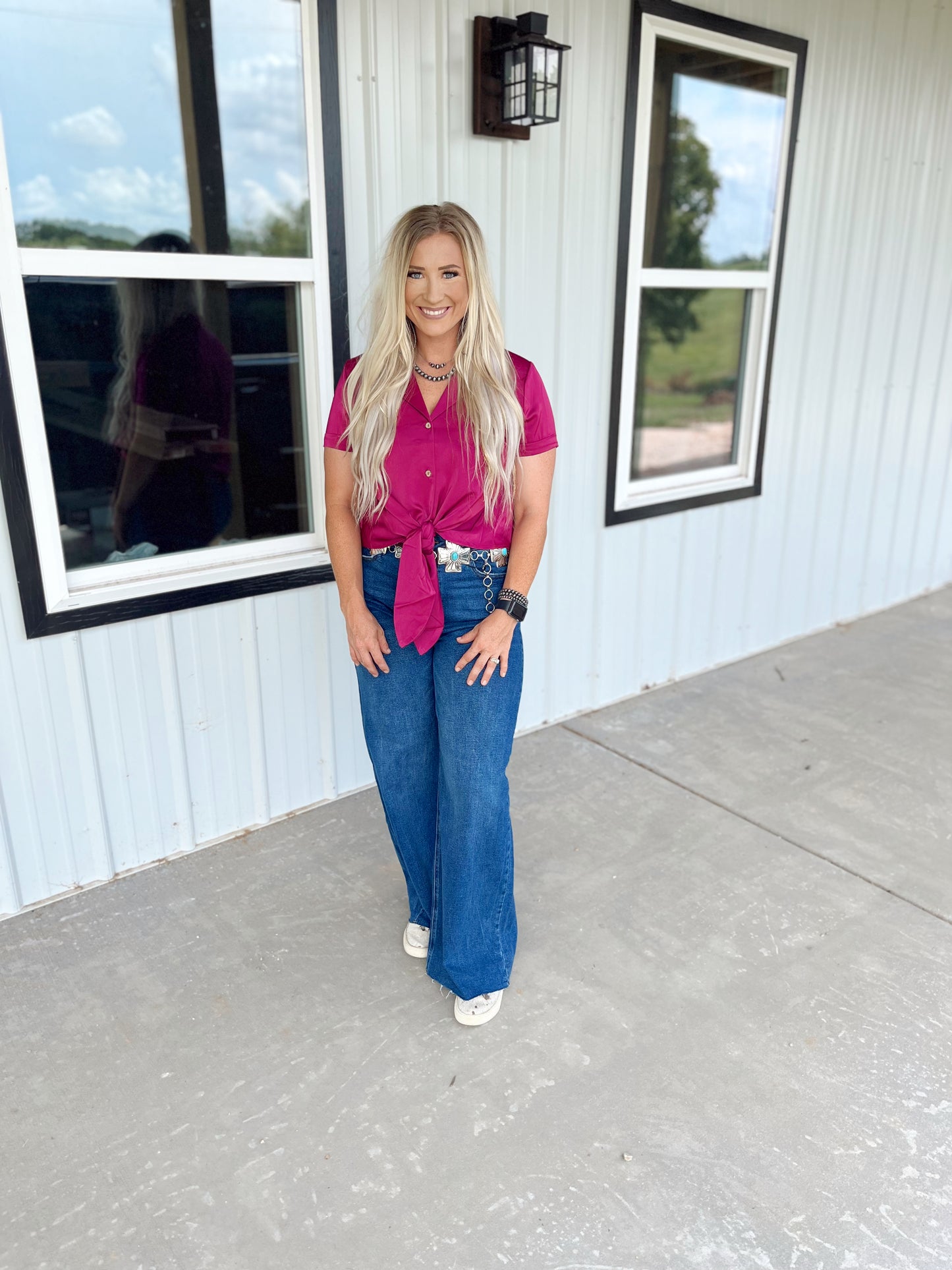 Purple Satin Short Sleeved Shirt