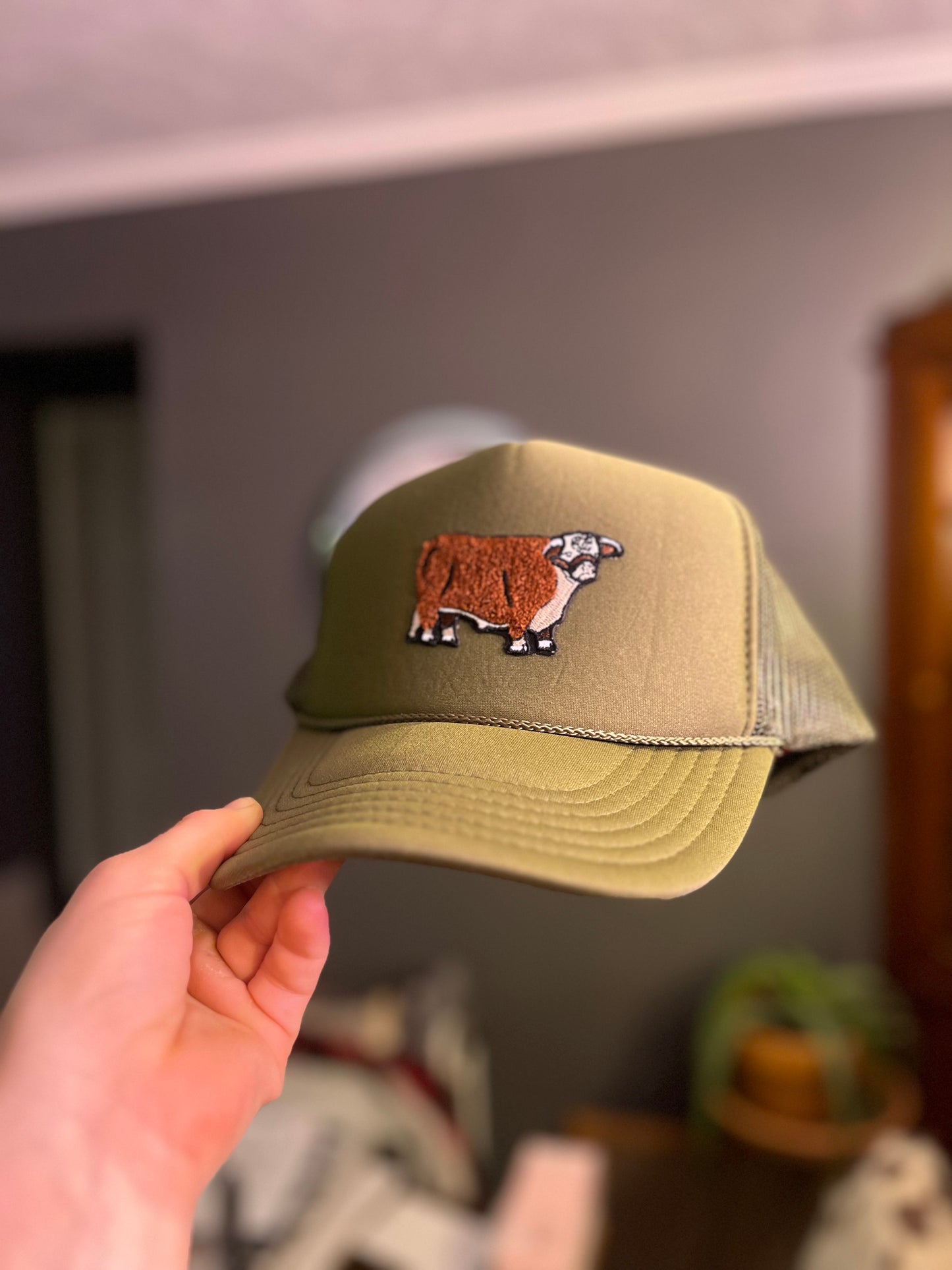 Olive Green Hereford Bull Trucker