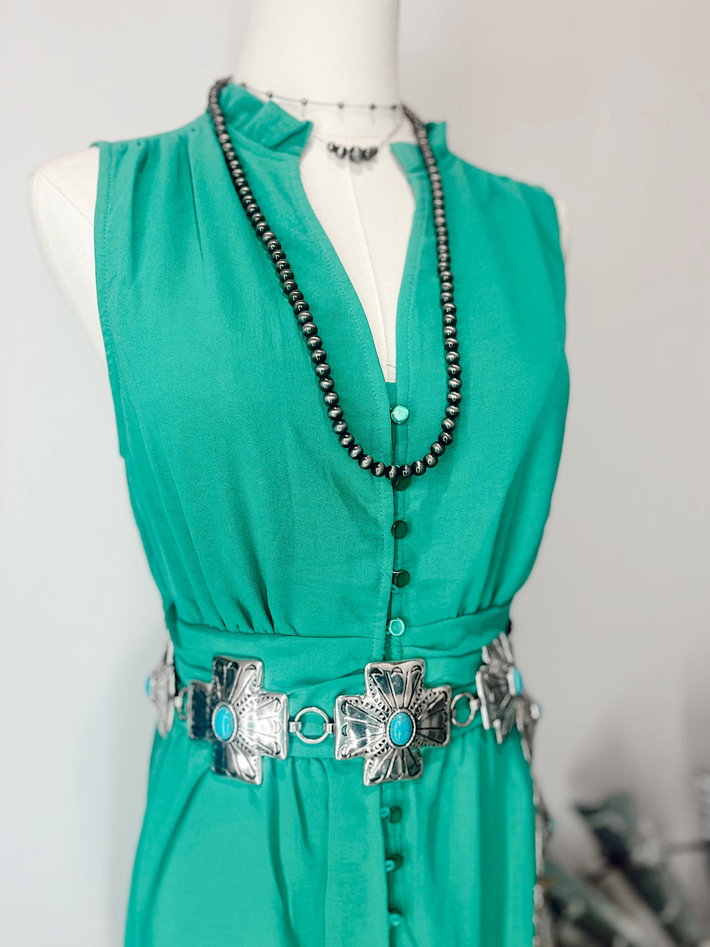 Sleeveless Button Down Tiered Midi Dress- Mint Green