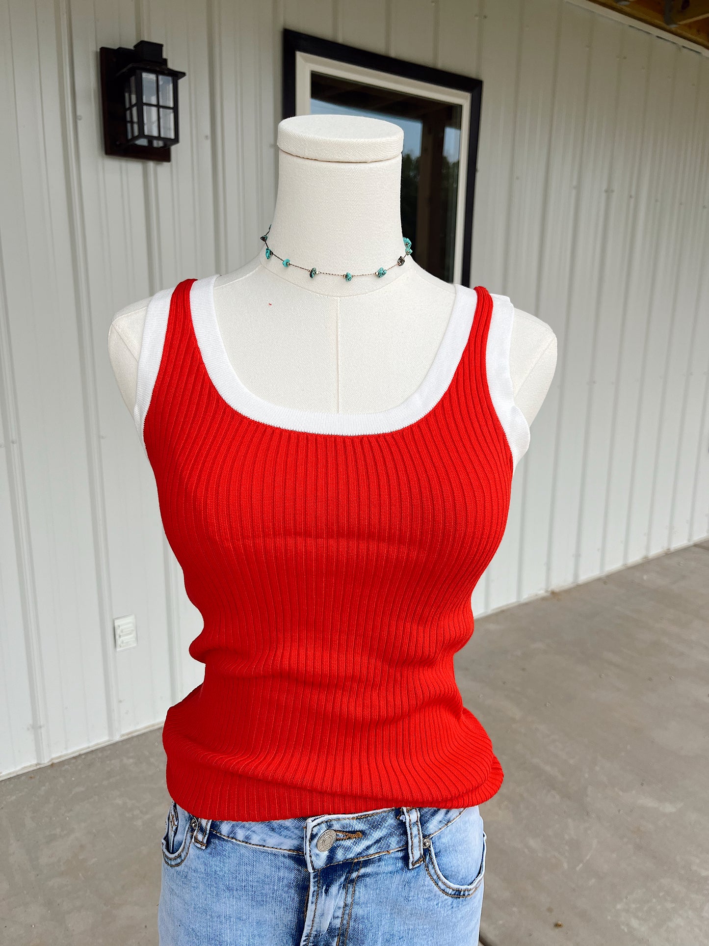 Fiery Red Colorblock Edge Tank