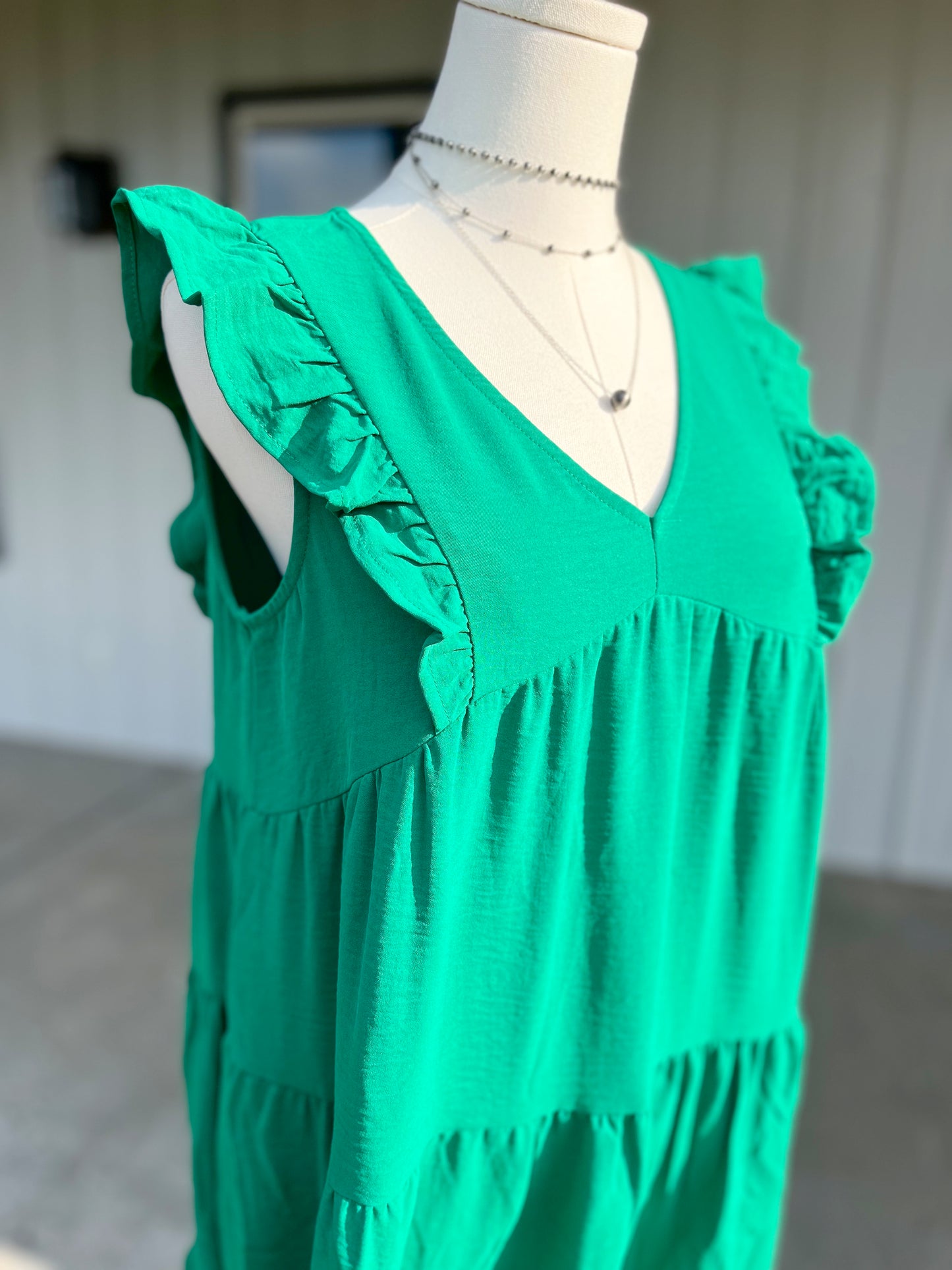 Kelly Green Tiered Midi Dress