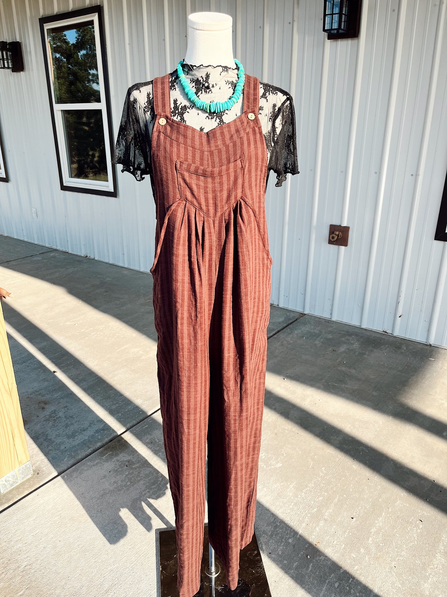 Striped Pleated Wide Leg Jumpsuit