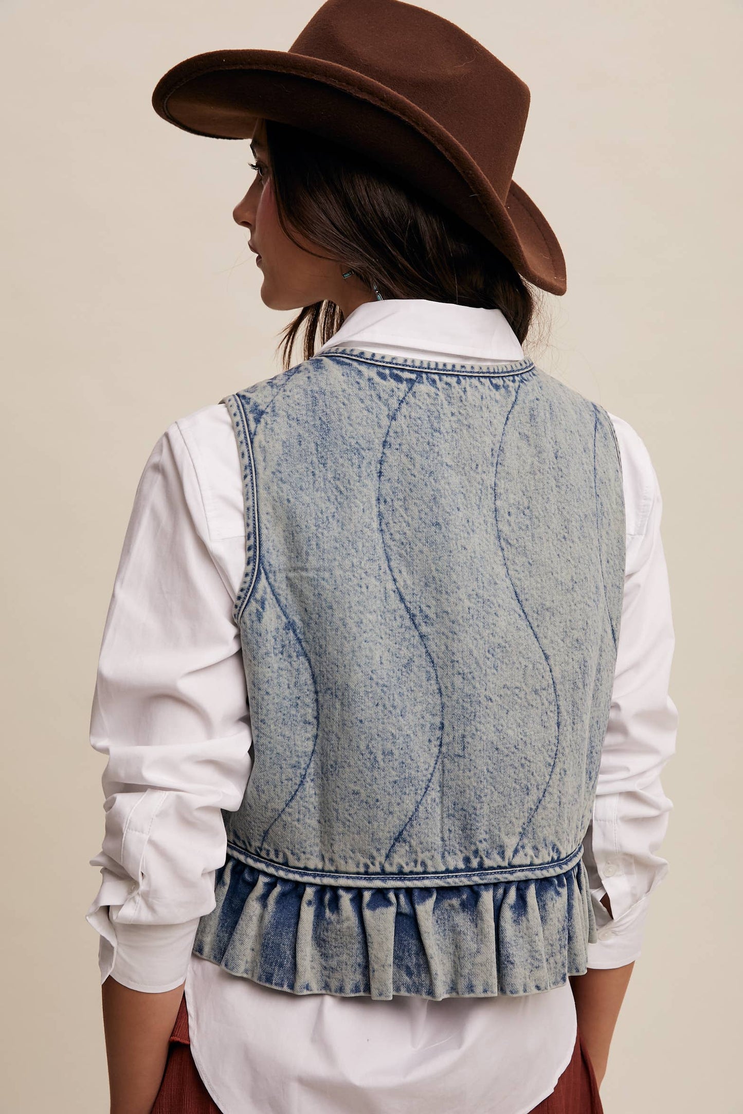Denim Ruffle Vest— Vintage Denim Blue
