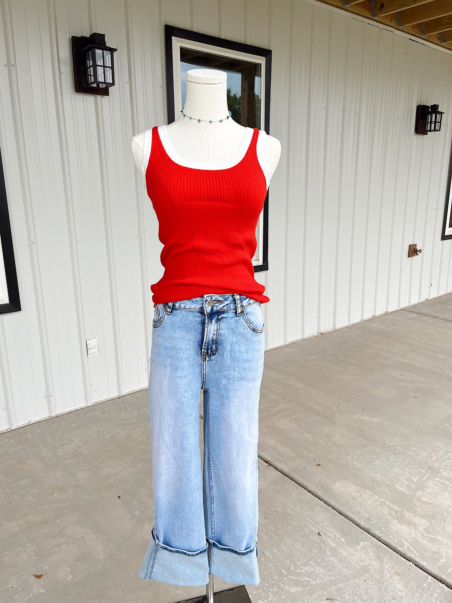 Fiery Red Colorblock Edge Tank