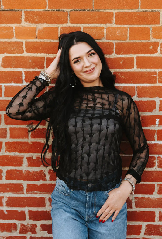Lariat Lace Mesh Top- Midnight