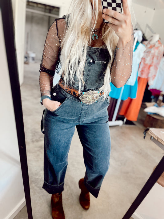 Black Denim Overalls